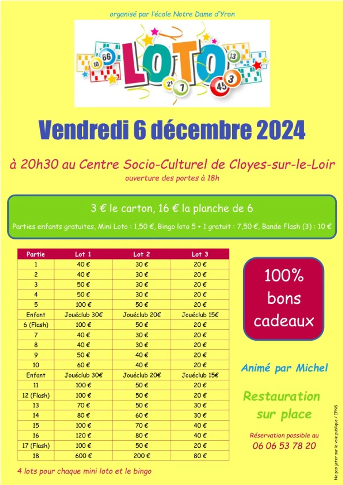 CLOYES-SUR-LE-LOIR - Loto de l’École Notre-Dame d'Yron