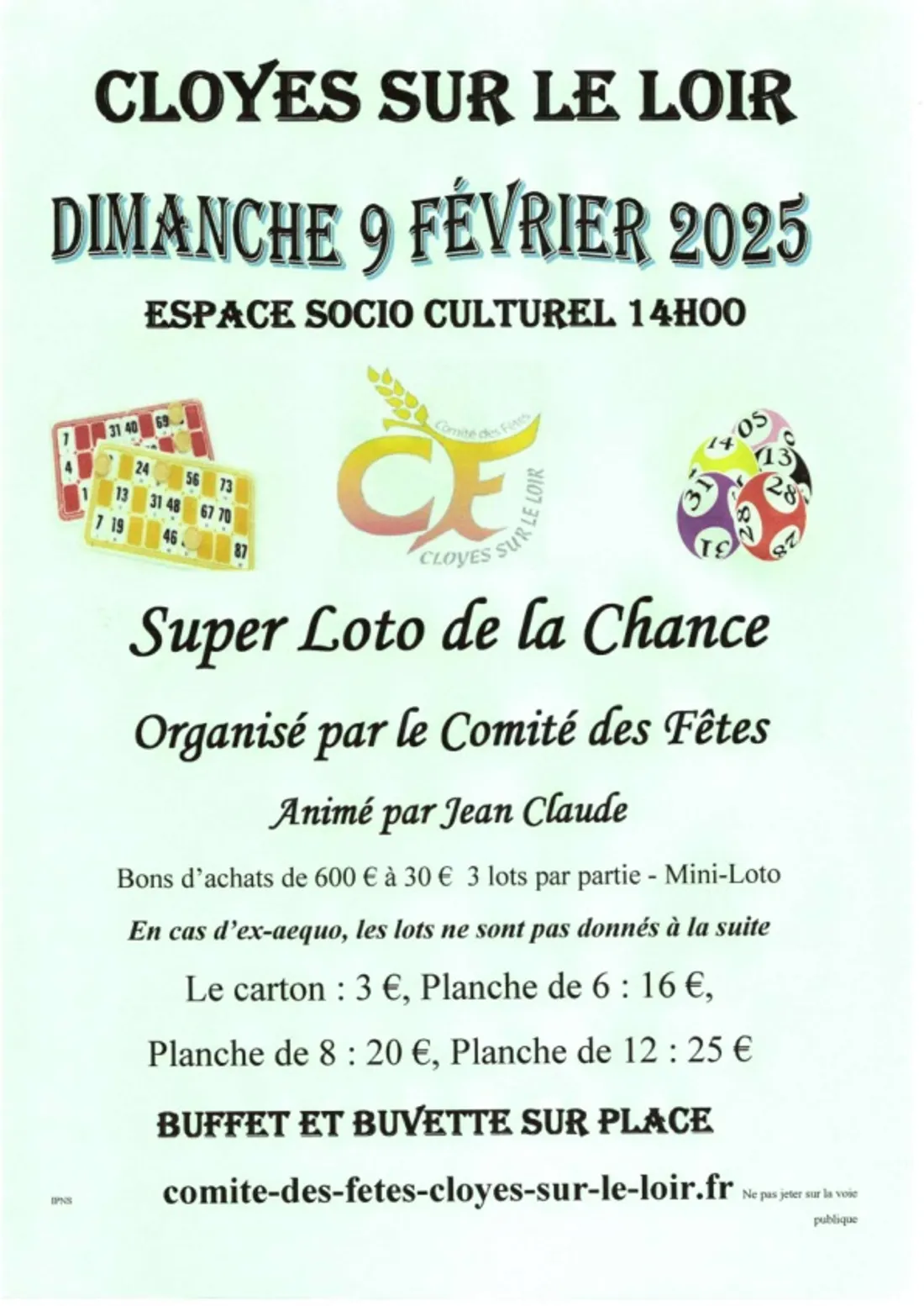 CLOYES-SUR-LE-LOIR - Super loto de la chance du comité des fêtes