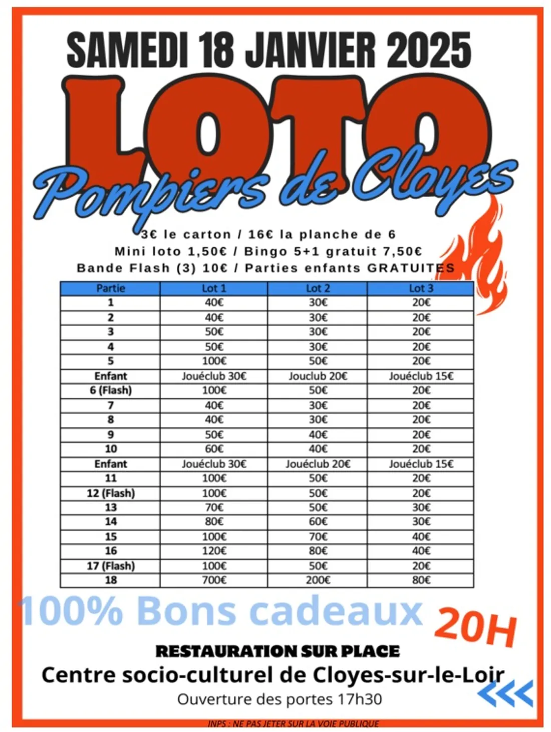 CLOYES-SUR-LE-LOIR - Loto des pompiers