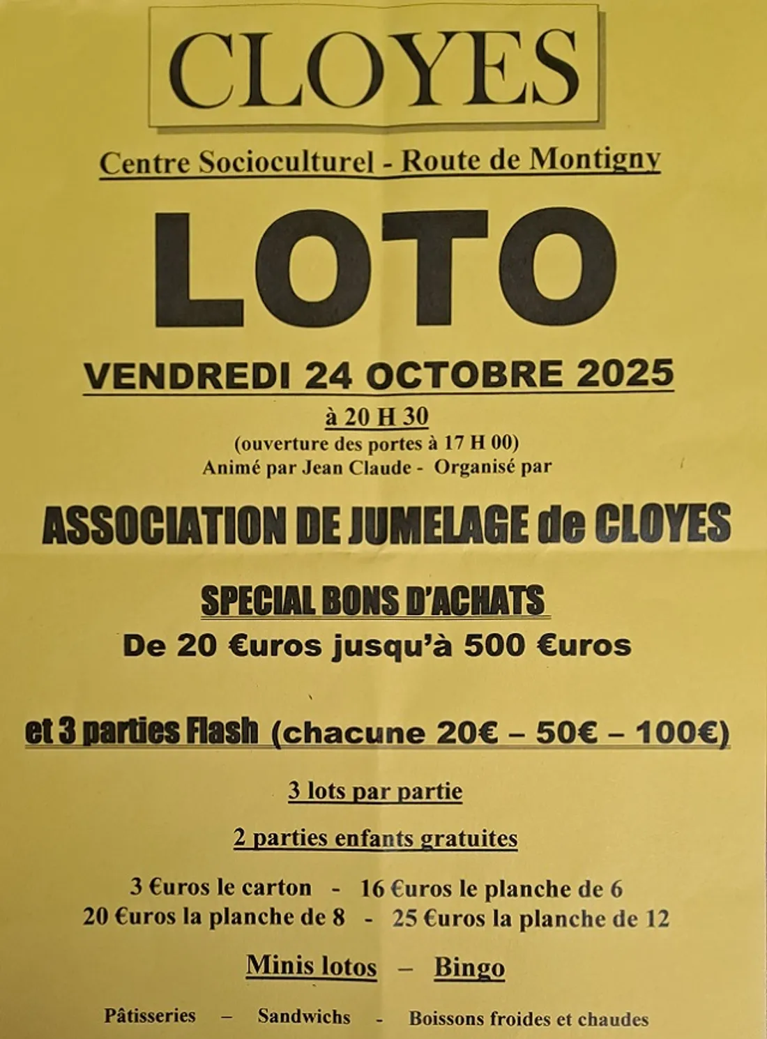CLOYES-SUR-LE-LOIR - Loto de l'Association de jumelage