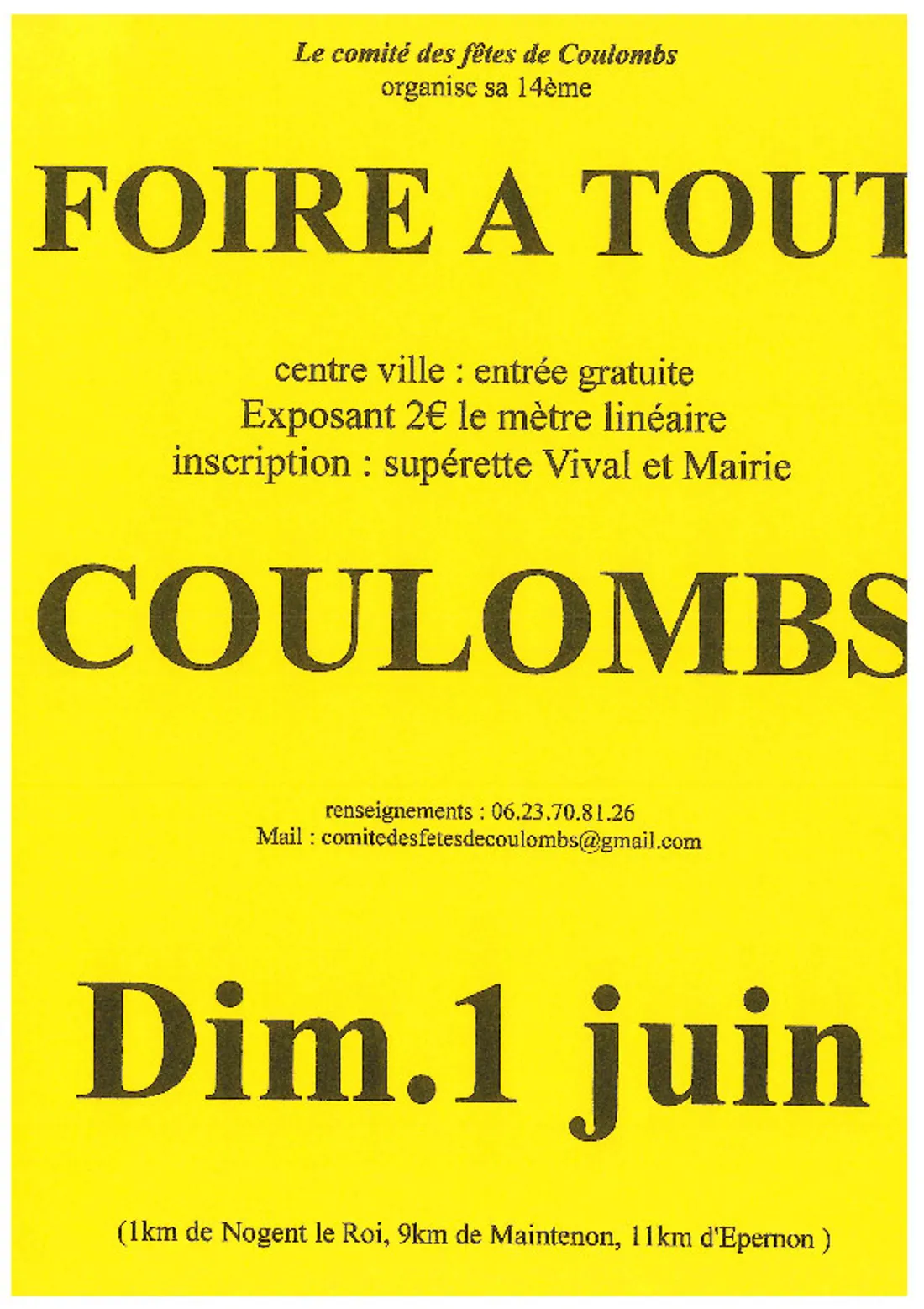 COULOMBS - Foire à tout du comité des fêtes