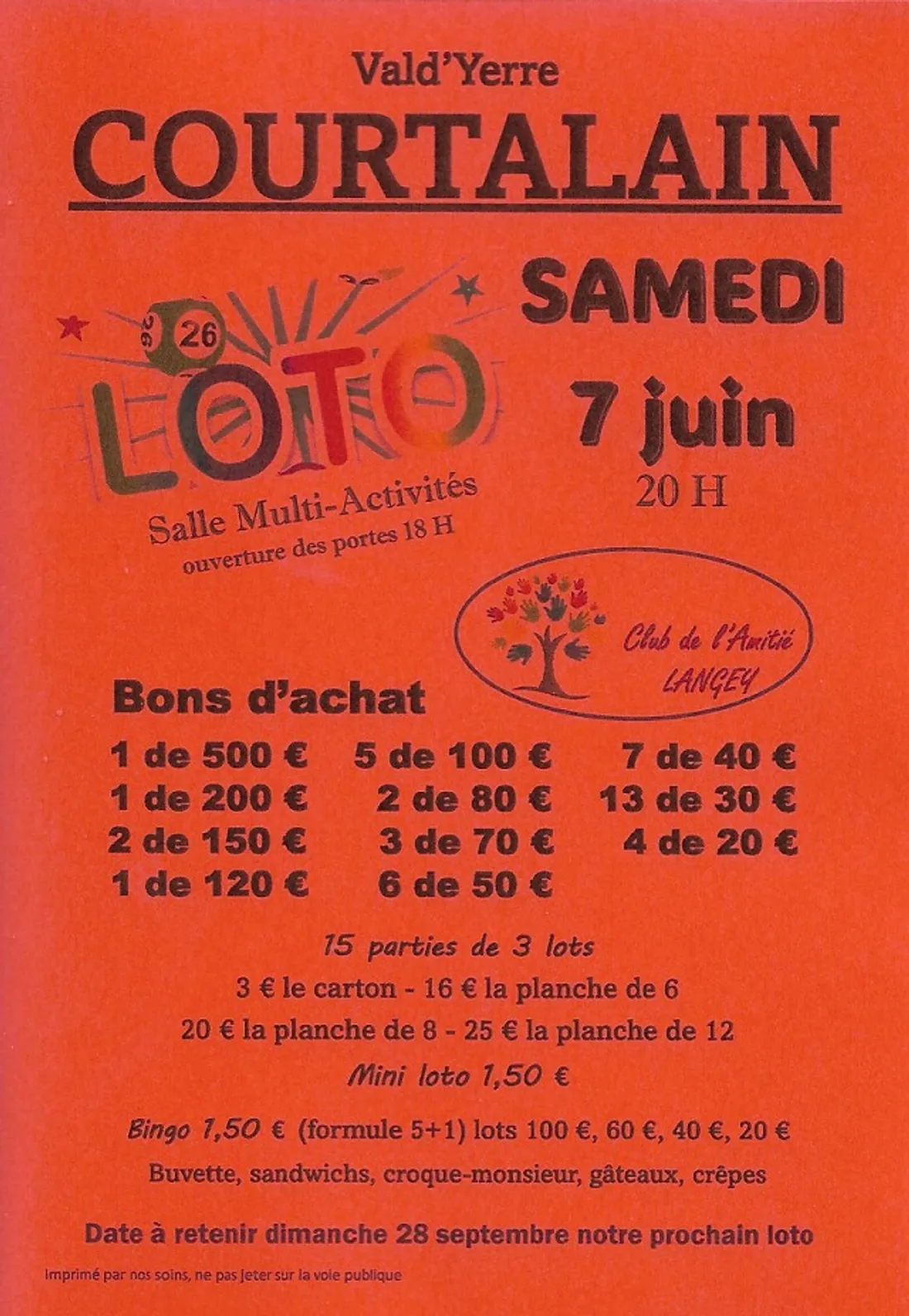 COURTALAIN - Loto du club de l'amitié de Langey