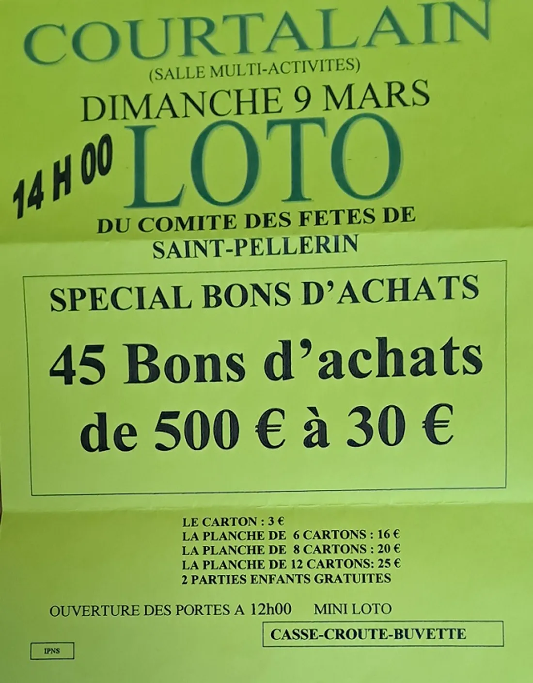 COURTALAIN - Loto du comité des fêtes de Saint-Pellerin