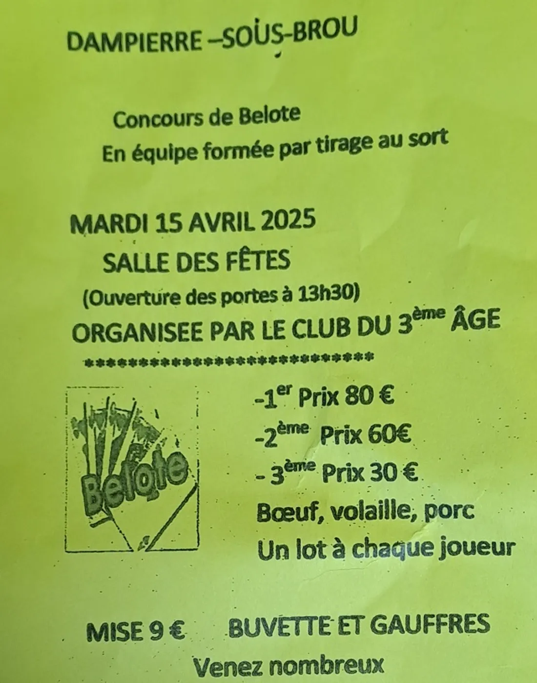 DAMPIERRE-SOUS-BROU - Concours de belote du club du 3e âge