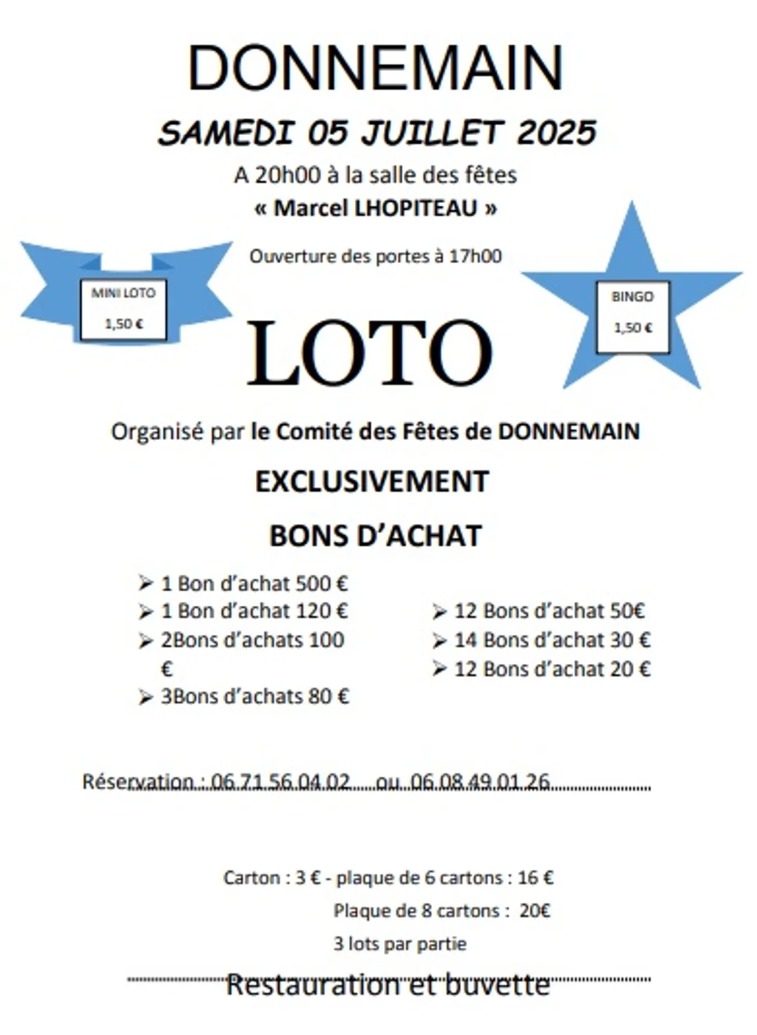 DONNEMAIN - Loto du comité des fêtes