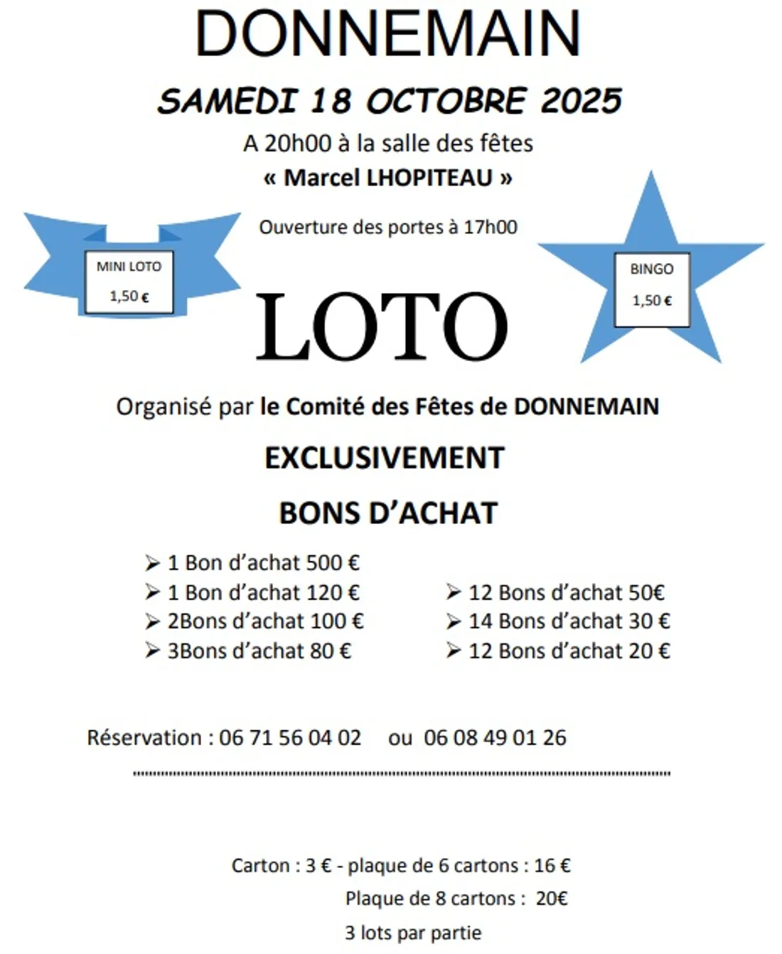 DONNEMAIN - Loto du comité des fêtes