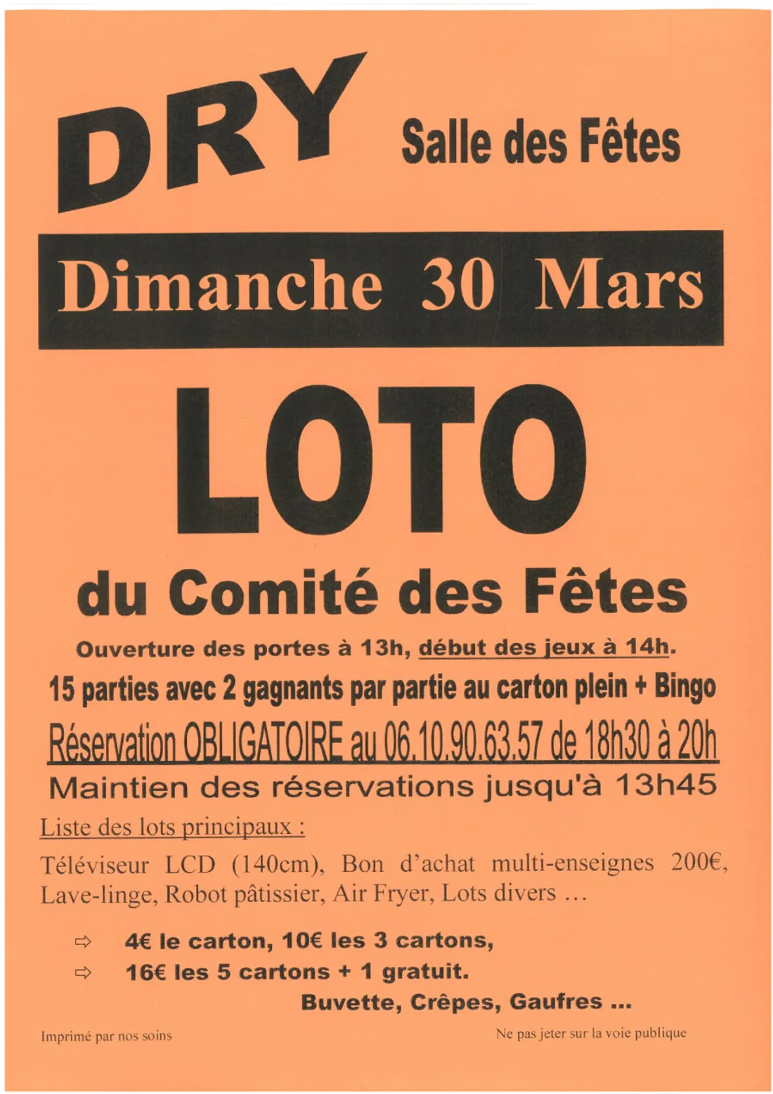 DRY (45) – Loto du comité des fêtes