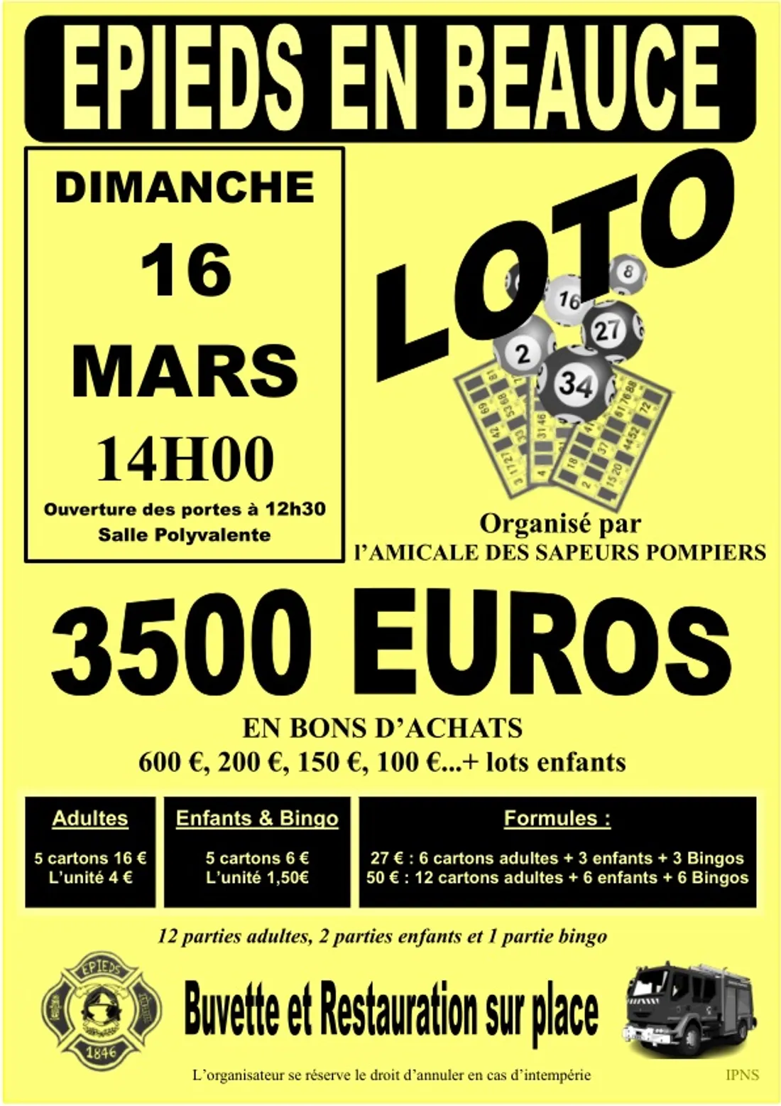 ÉPIEDS-EN-BEAUCE (45) - Loto de l'amicale des sapeurs-pompiers