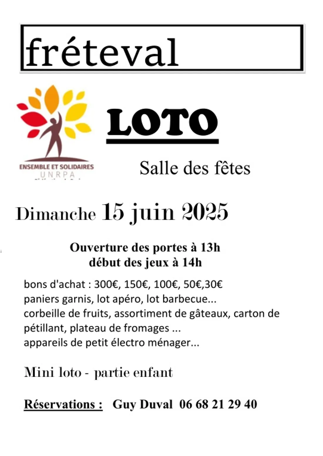 FRÉTEVAL (41) - Loto de l'UNRPA Ensemble et Solidaires