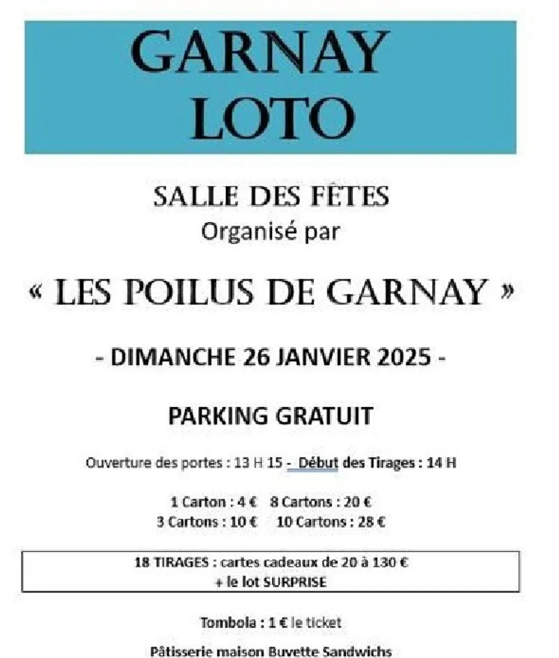 GARNAY - Loto des Poilus de Garnay