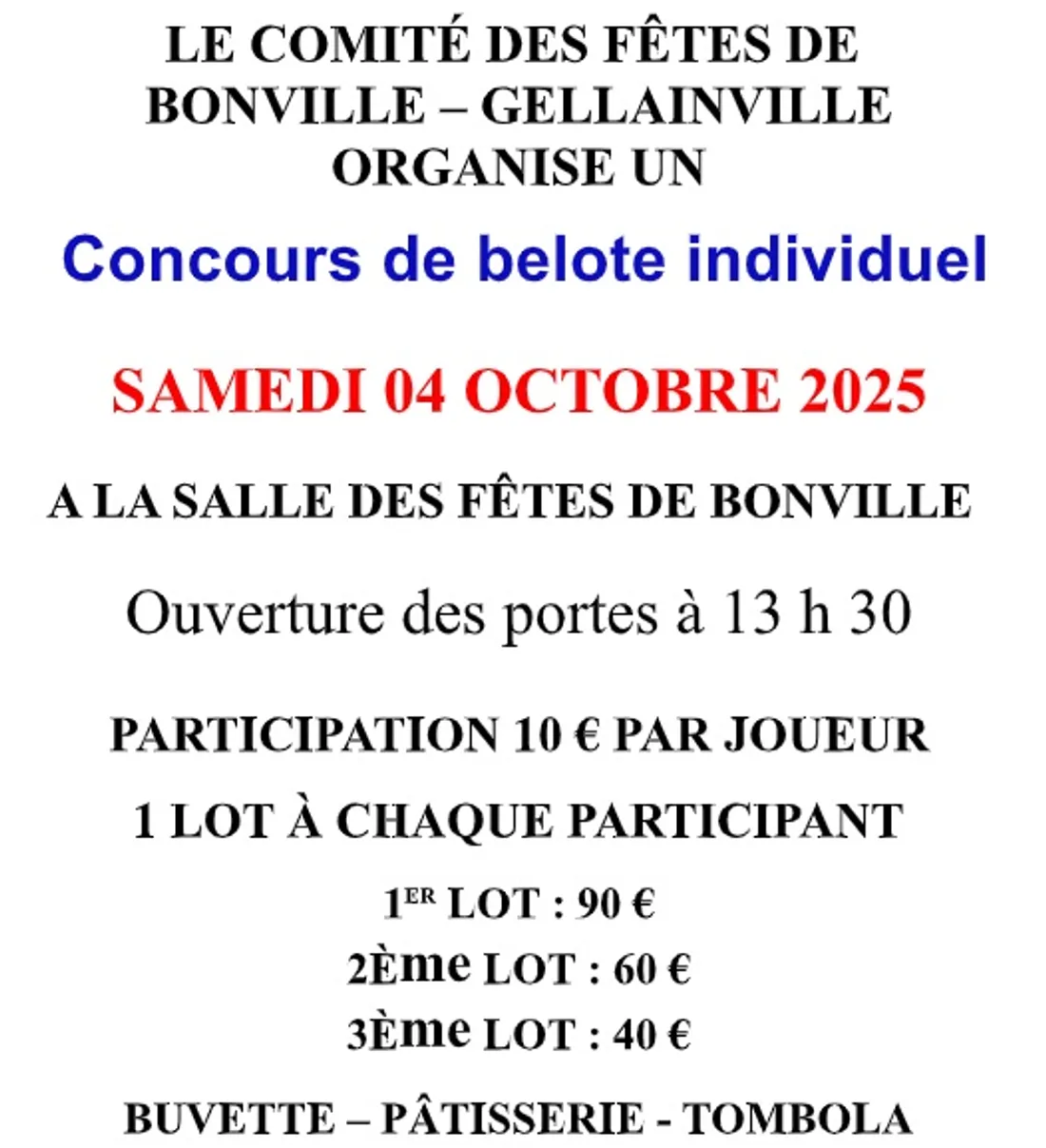 GELLAINVILLE - Concours de belote du comité des fêtes