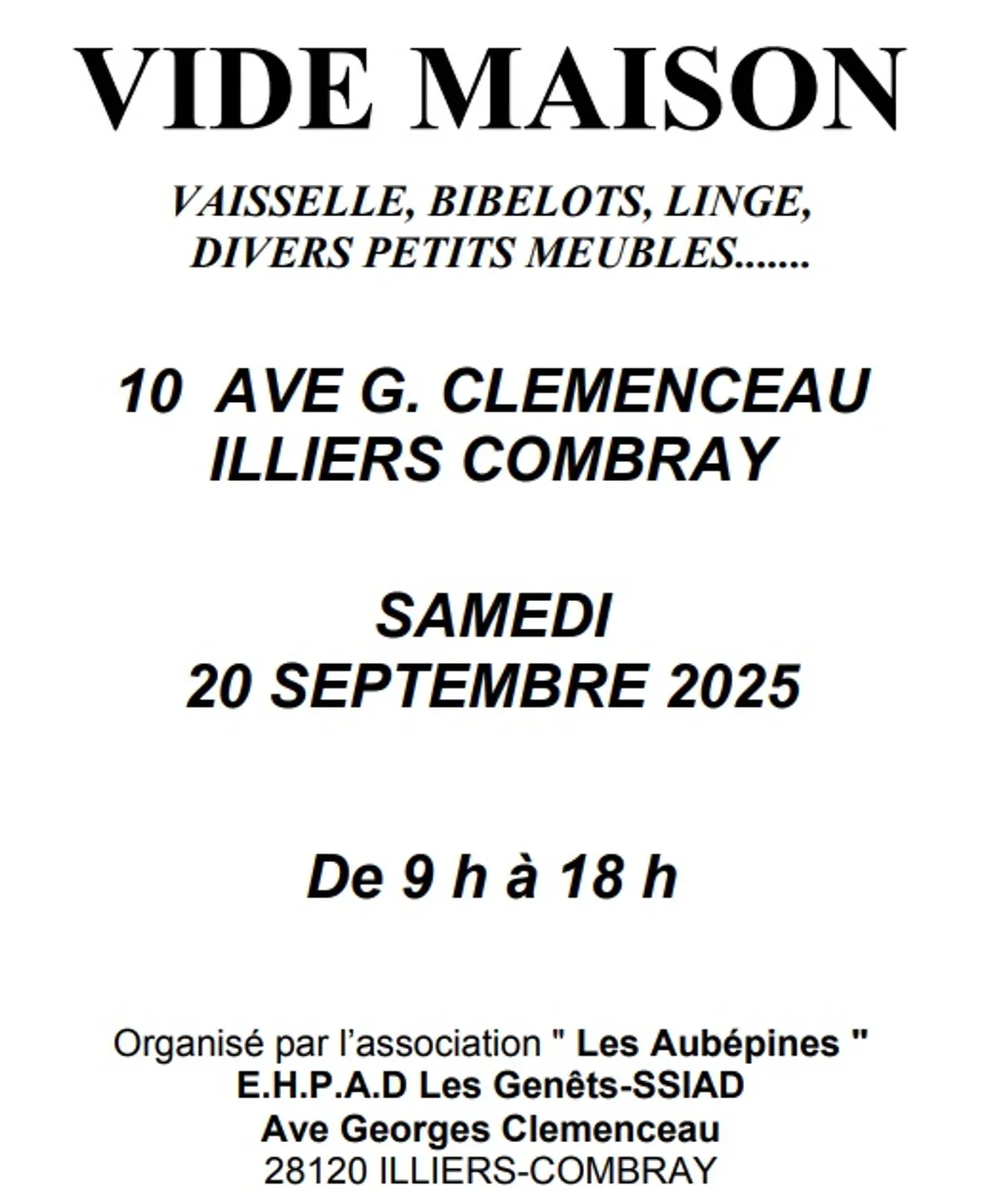 ILLIERS-COMBRAY - Vide maison de l'association Les Aubépines
