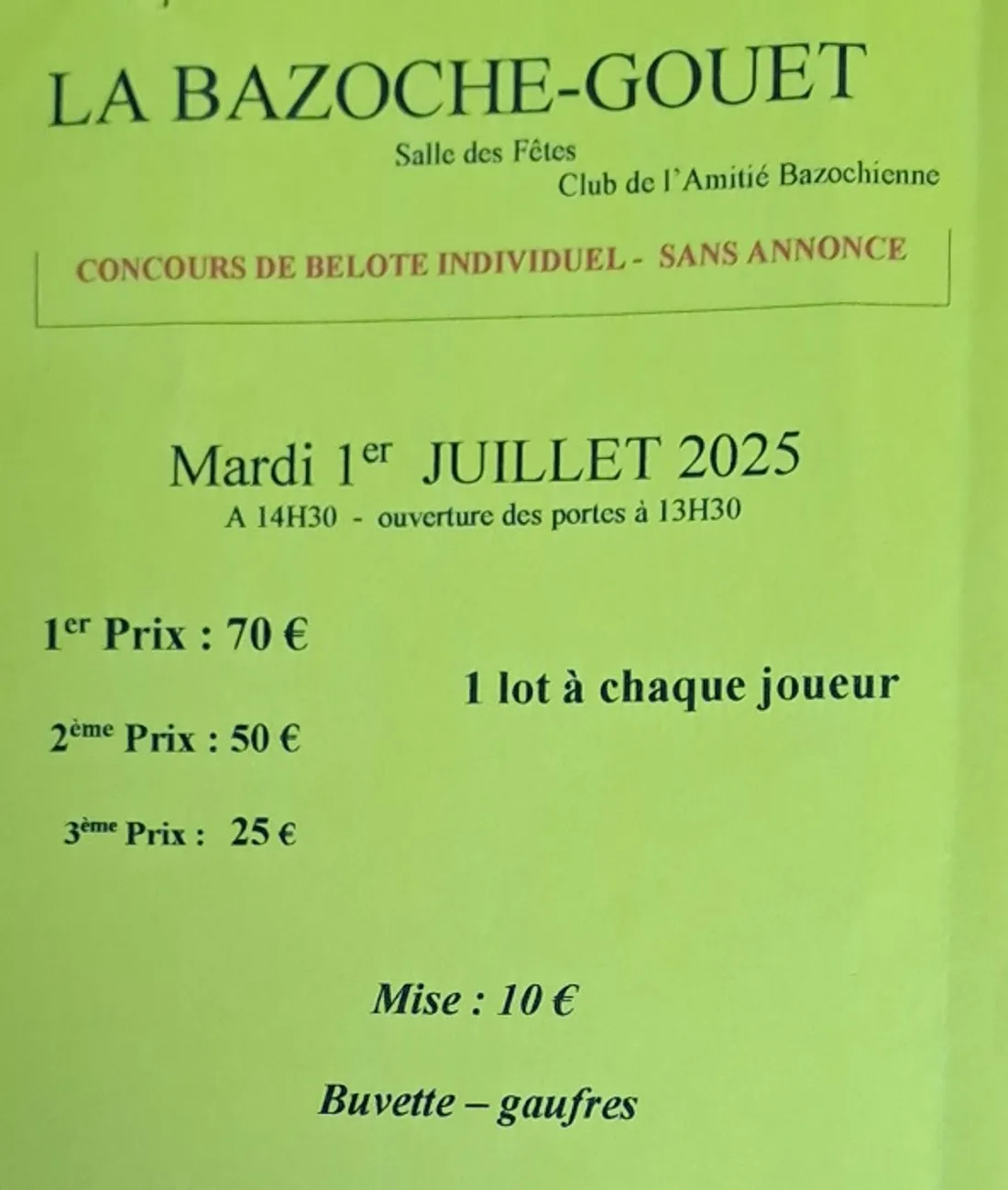 LA BAZOCHE-GOUËT - Concours de belote de l'Amitié Bazochienne