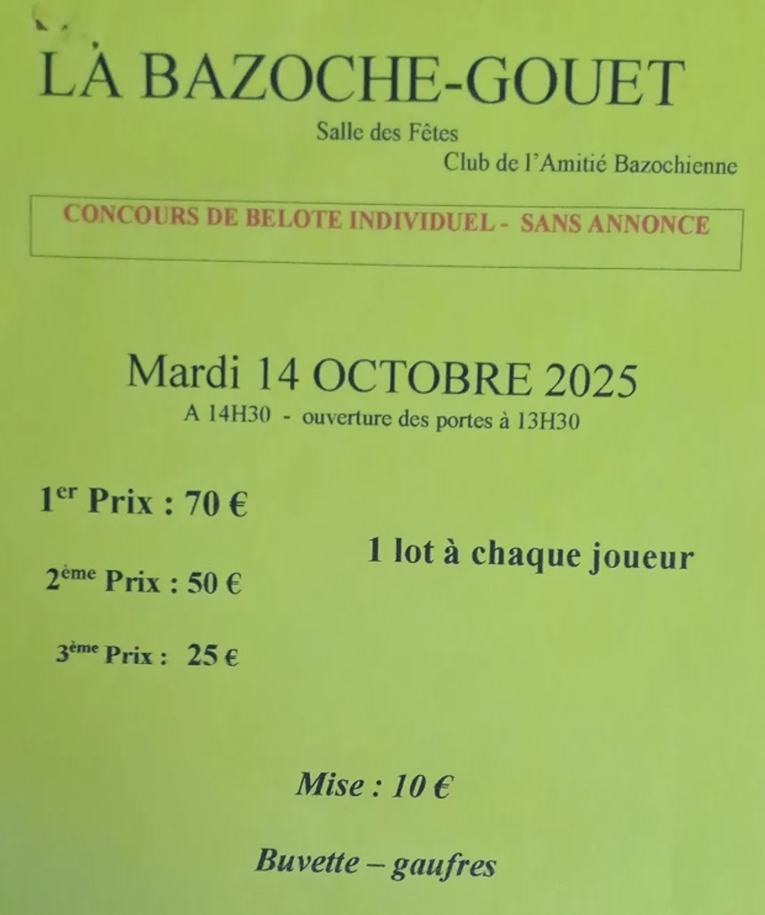 LA BAZOCHE-GOUËT - Concours de belote de l'Amitié Bazochienne