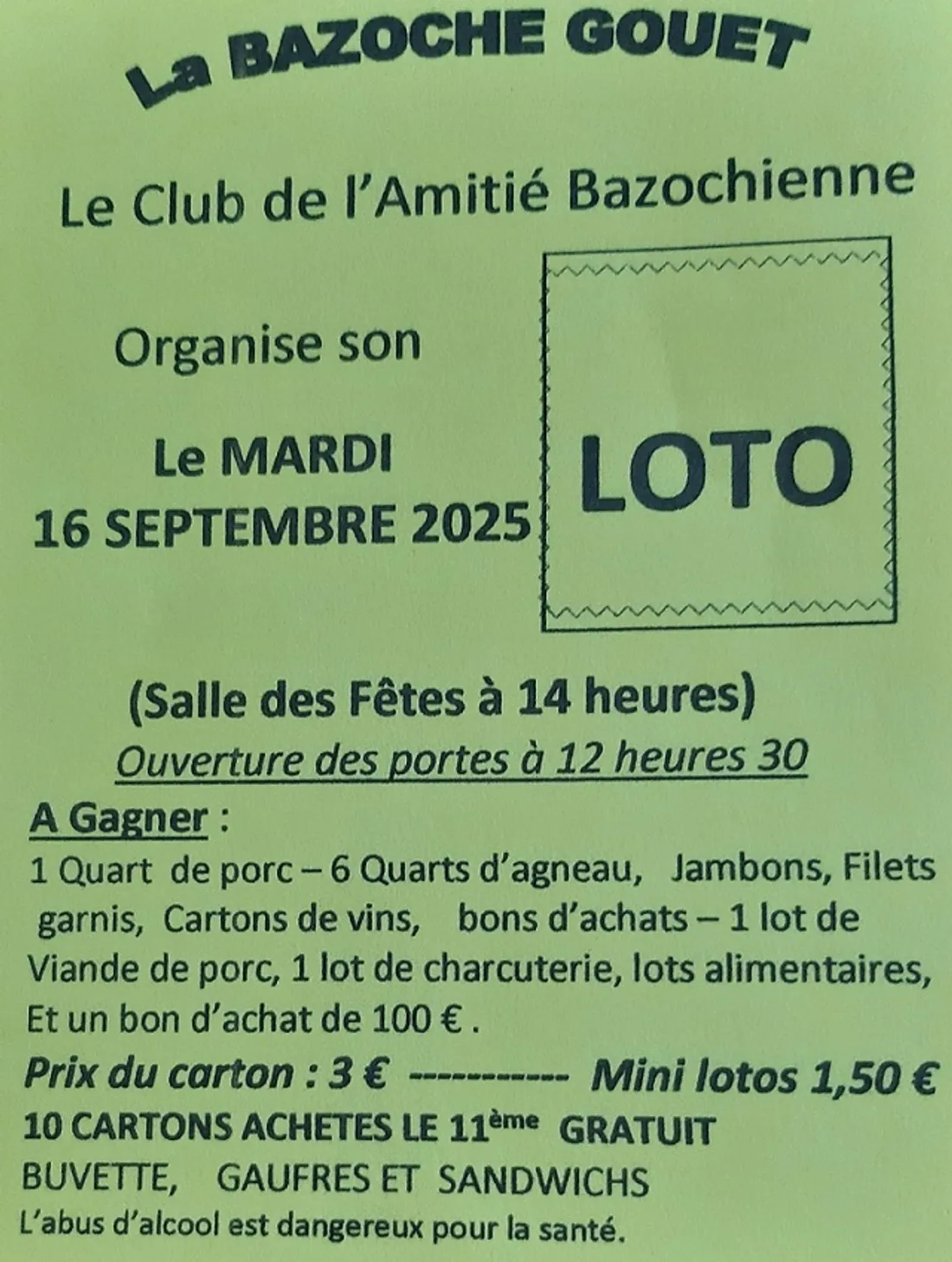 LA BAZOCHE-GOUËT - Loto de l'Amitié Bazochienne