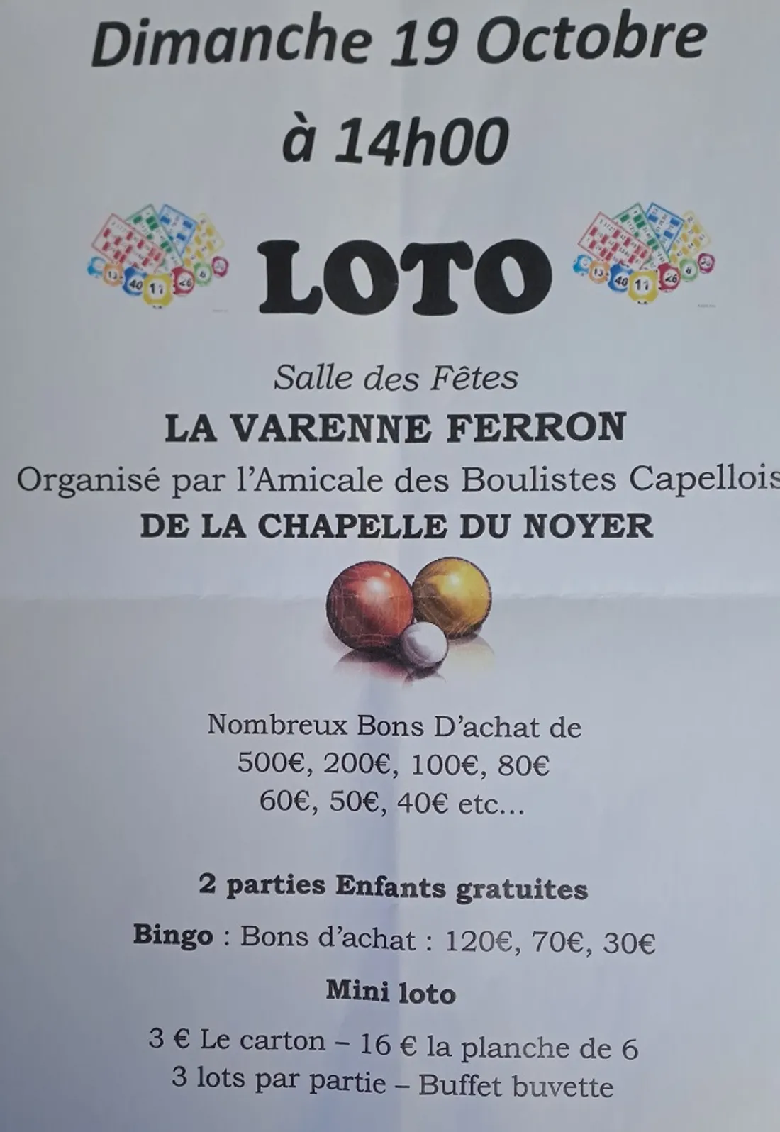 LA CHAPELLE-DU-NOYER - Loto de l'Amicale des Boulistes Capellois