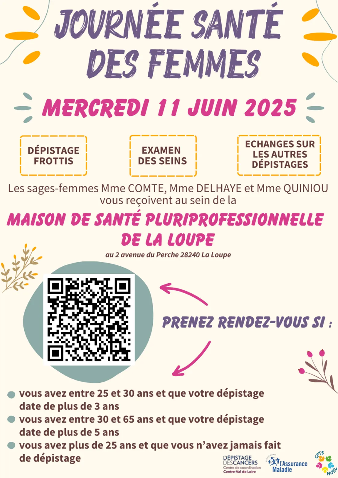 Mercredi 11 juin à la Maison de Santé pluriprofessionnelle de La Loupe : Journée santé des femmes.