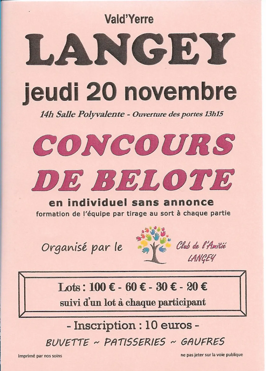 LANGEY - Concours de belote du club de l'amitié
