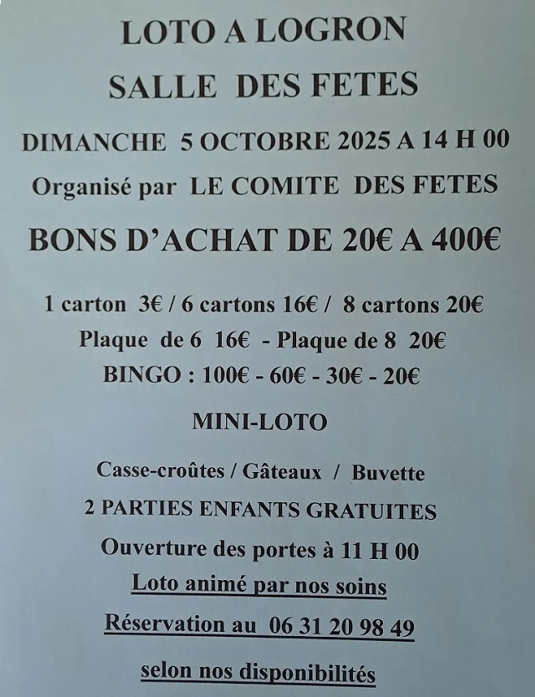 LOGRON - Loto du comité des fêtes