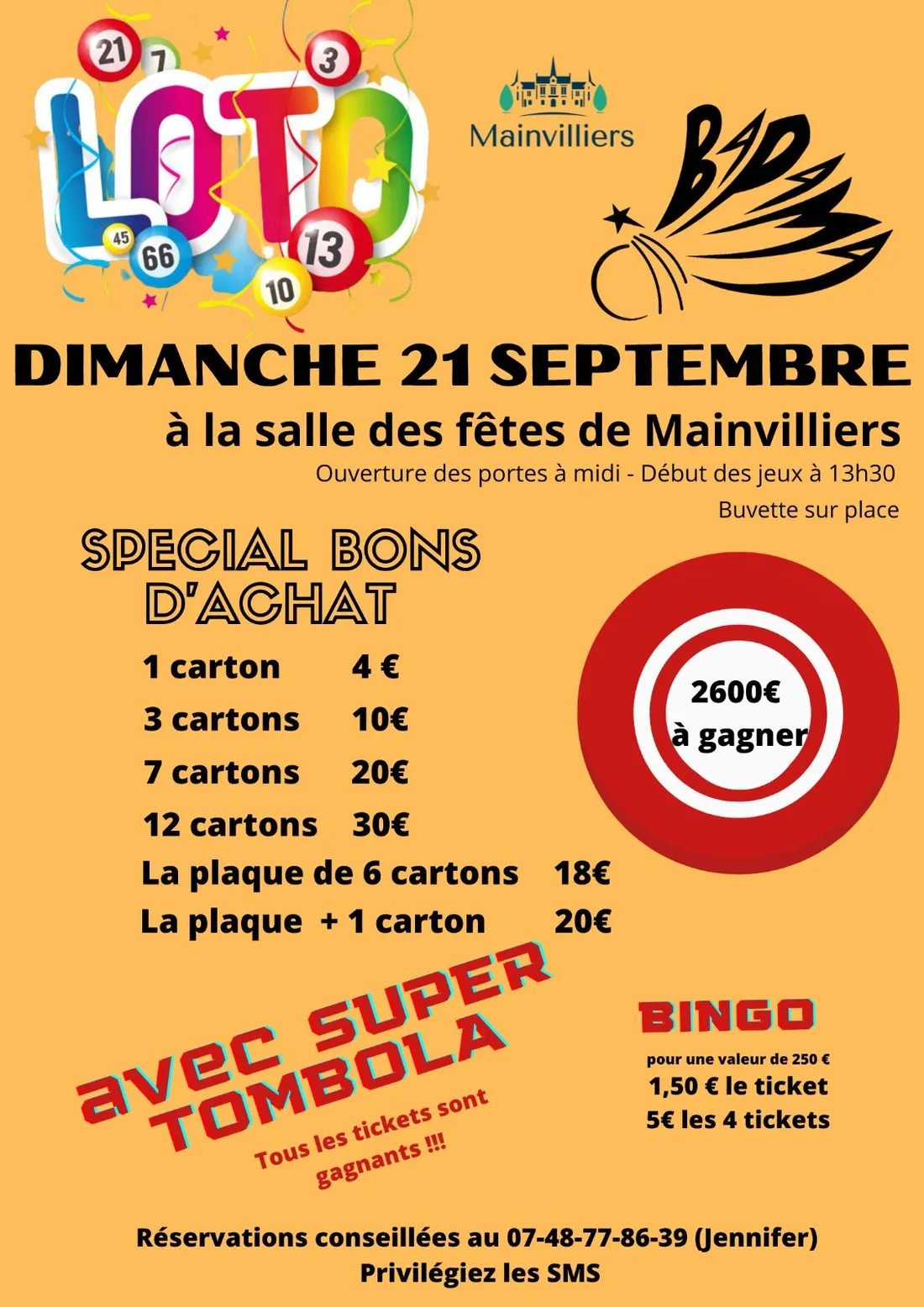 MAINVILLIERS - Loto de Badminton Passion Mainvilliers