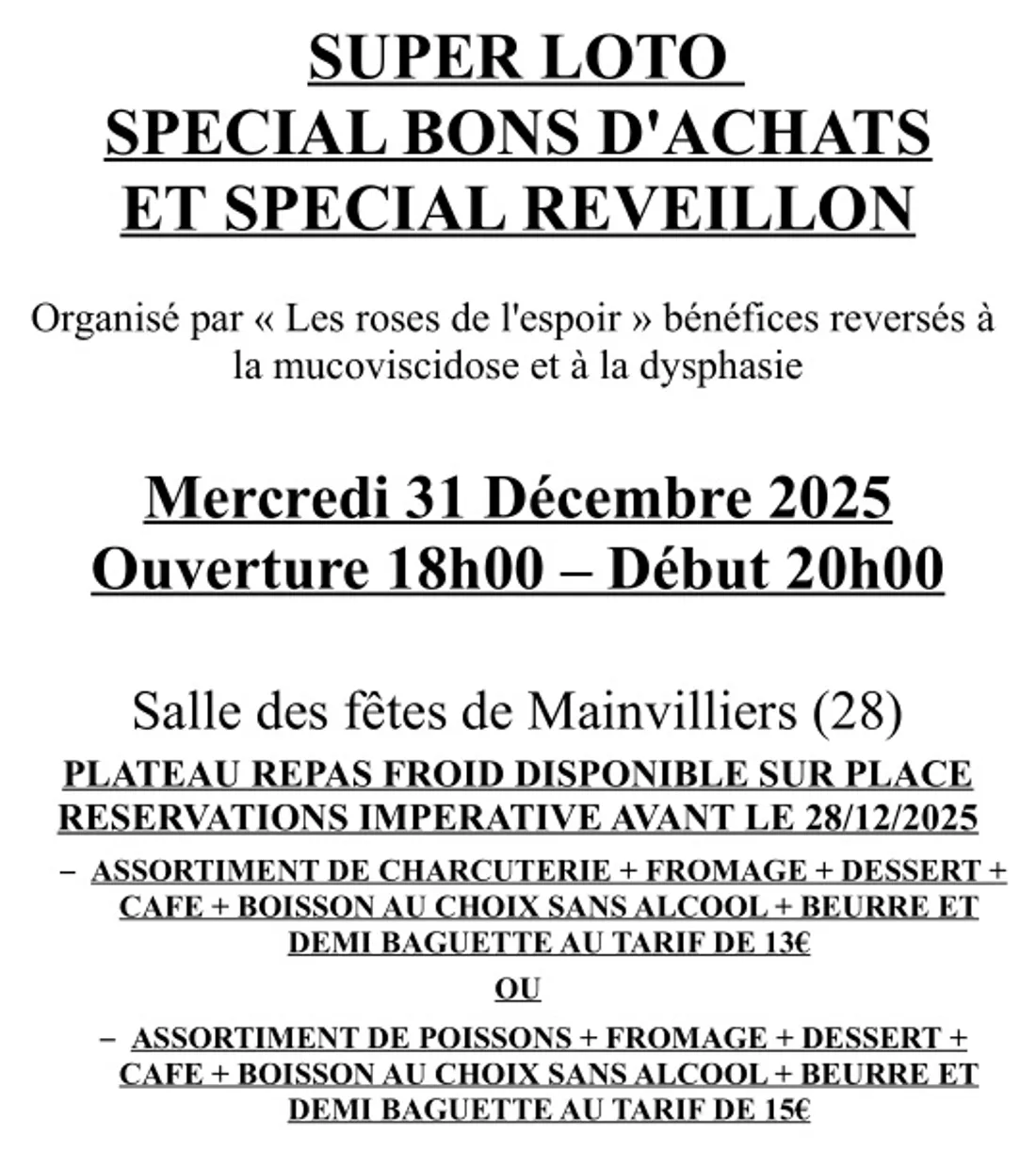 MAINVILLIERS - Loto des Roses de l'Espoir spécial Réveillon