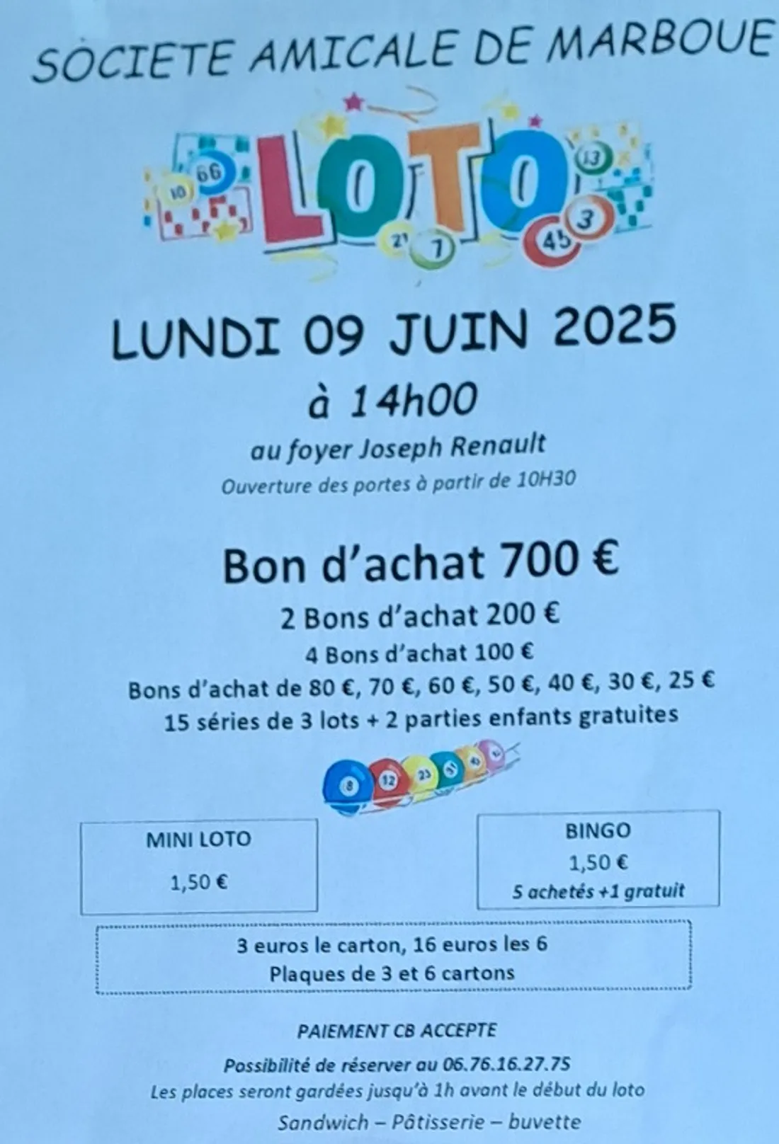 MARBOUÉ - Loto de la Société Amicale de Marboué
