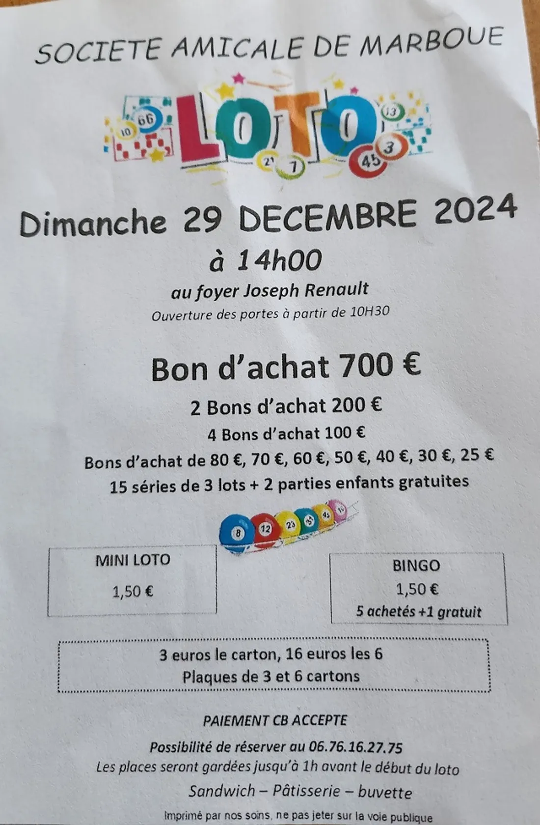 MARBOUÉ - Loto de la Société Amicale de Marboué