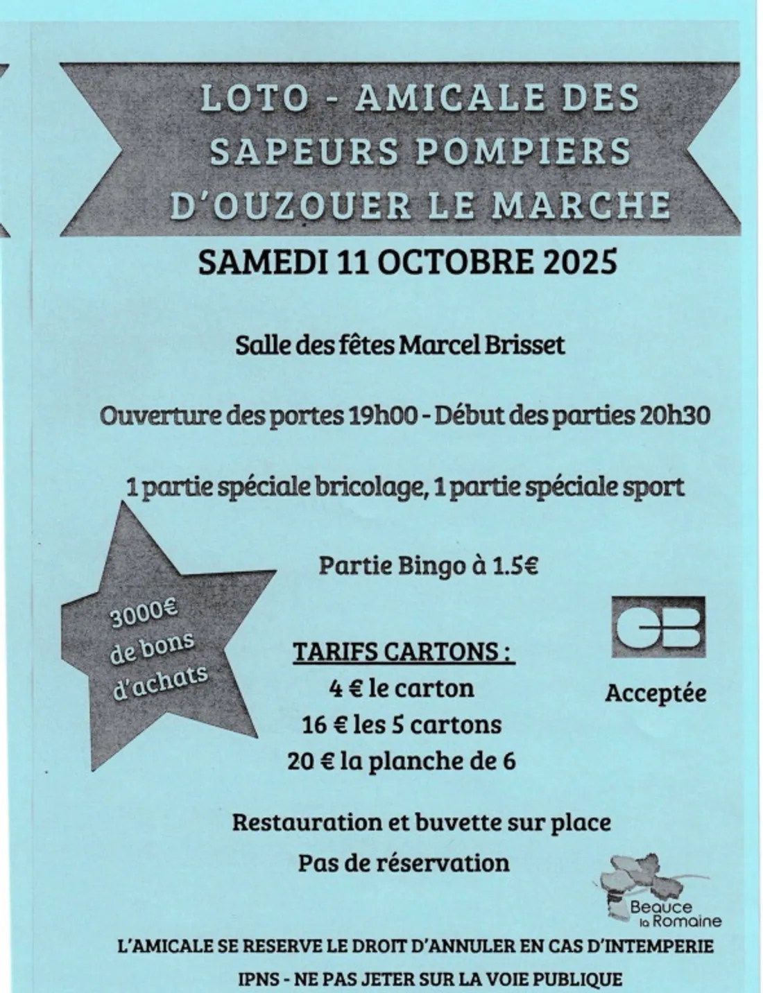 OUZOUER-LE-MARCHÉ (41) - Loto des pompiers