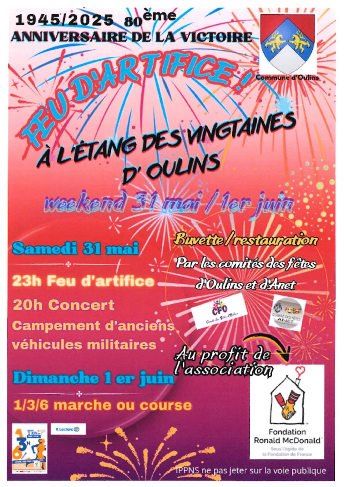 OULINS - 80e anniversaire de la Victoire : Feu d'artifice et concert