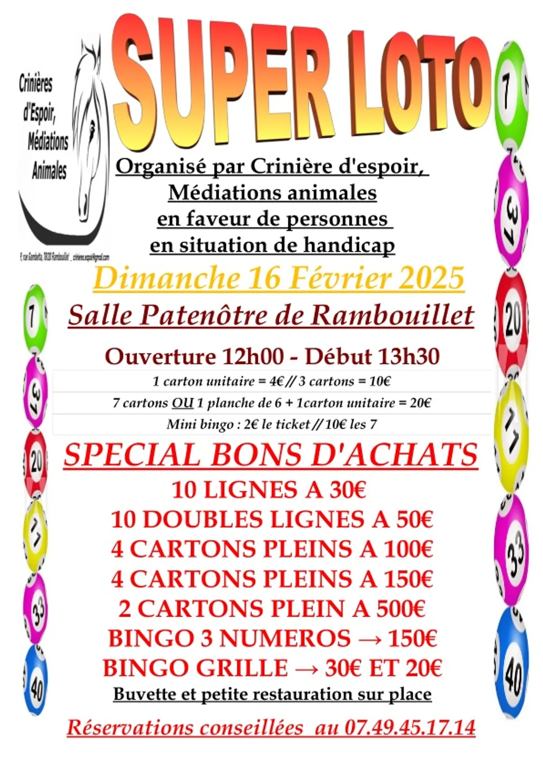 RAMBOUILLET (78) - Super loto des Crinières d'espoir, médiation animales