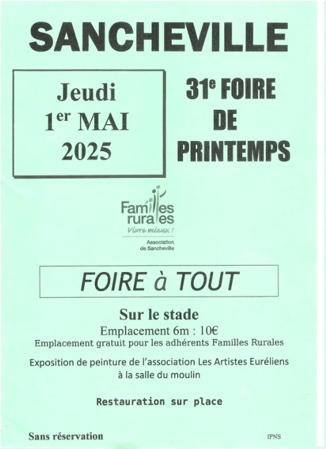 SANCHEVILLE - 31e foire de printemps des Familles Rurales