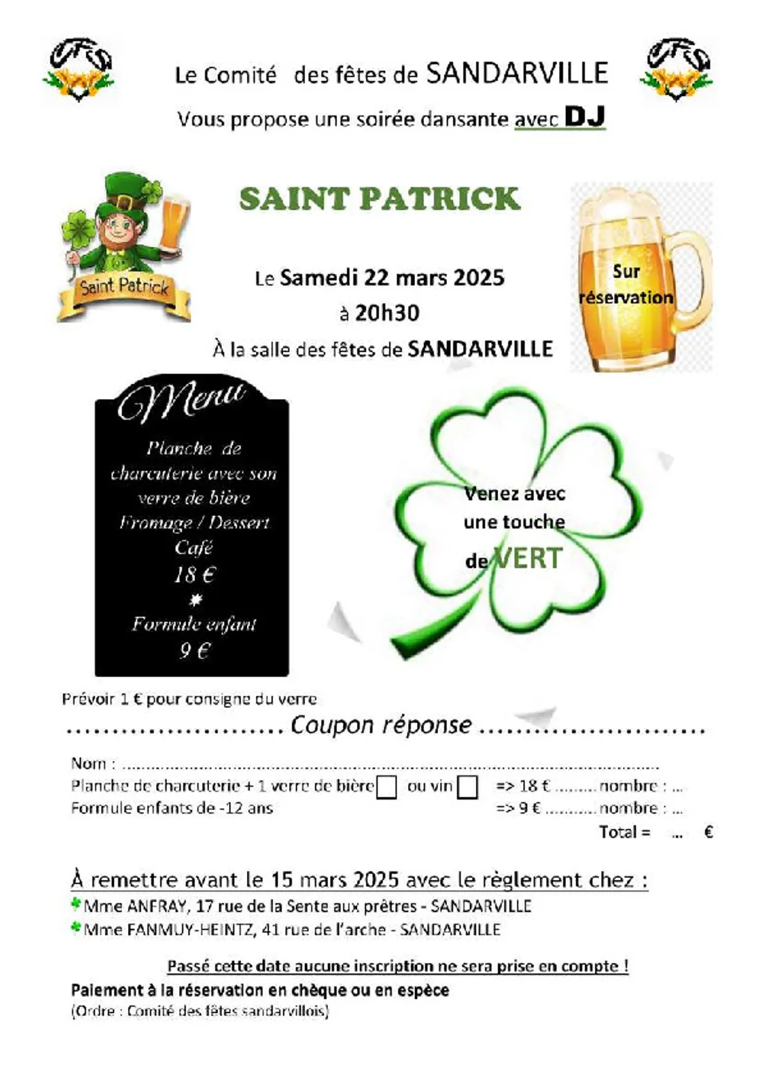SANDARVILLE - Soirée dansante de la Saint Patrick