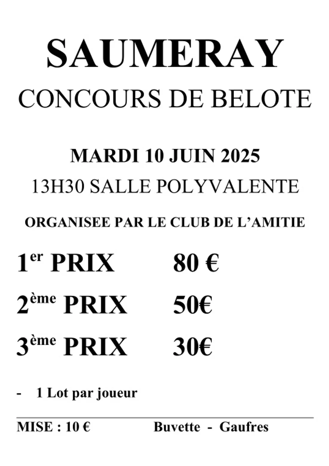 SAUMERAY - Concours de belote du club de l'amitié
