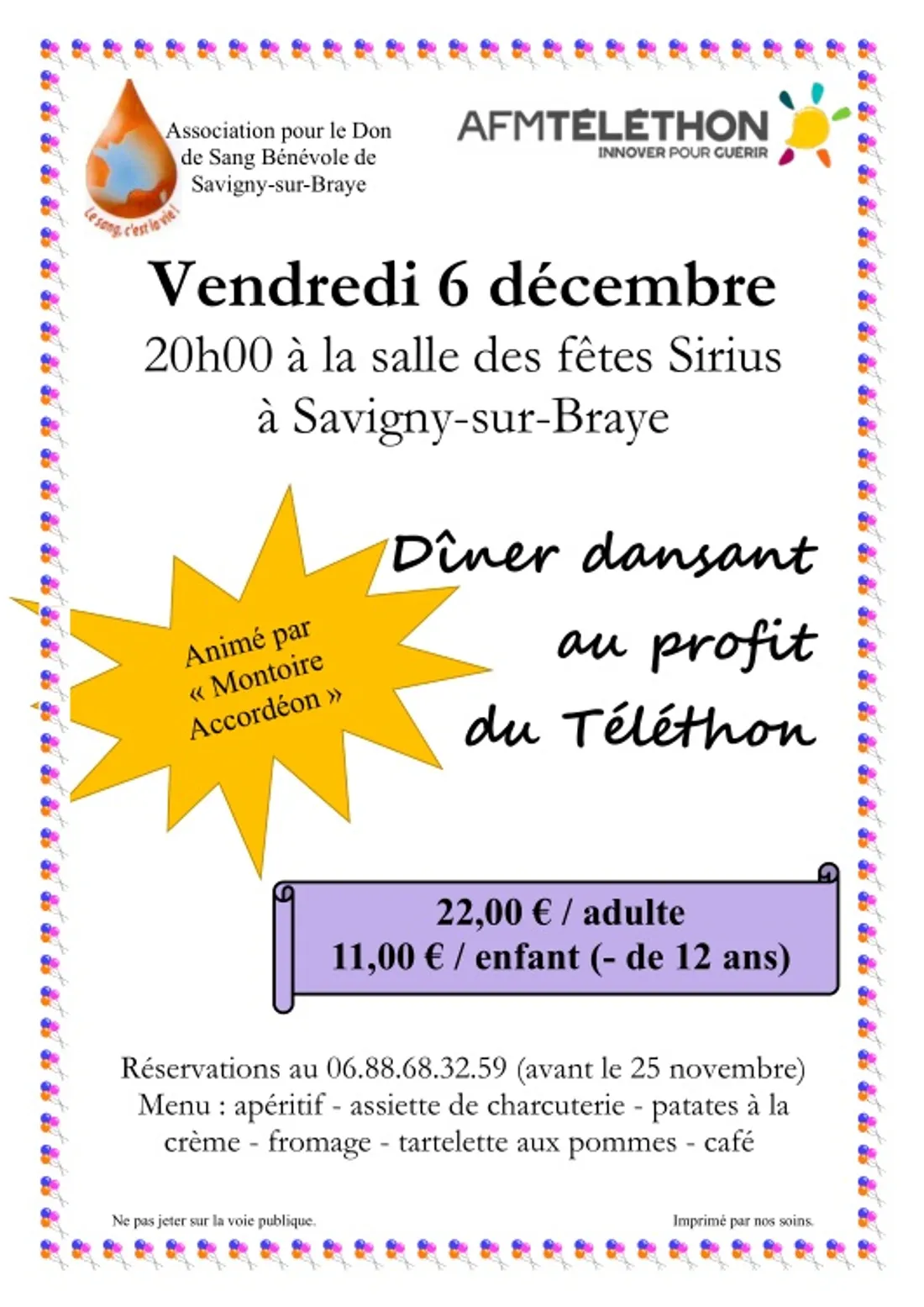 SAVIGNY-SUR-BRAYE (41) - Dîner dansant au profit du Téléthon