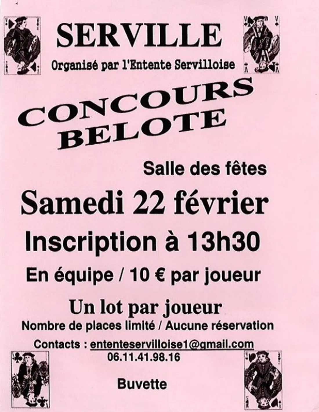 SERVILLE - Concours de belote de l'Entente Servilloise