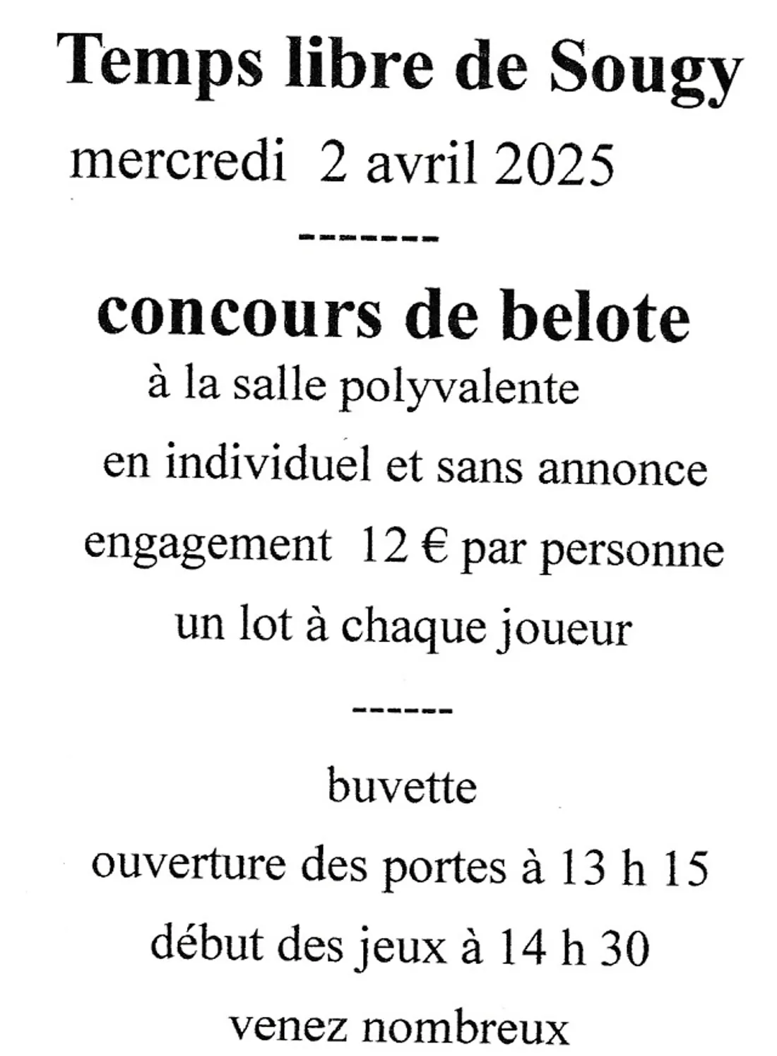 SOUGY (45) - Concours de belote