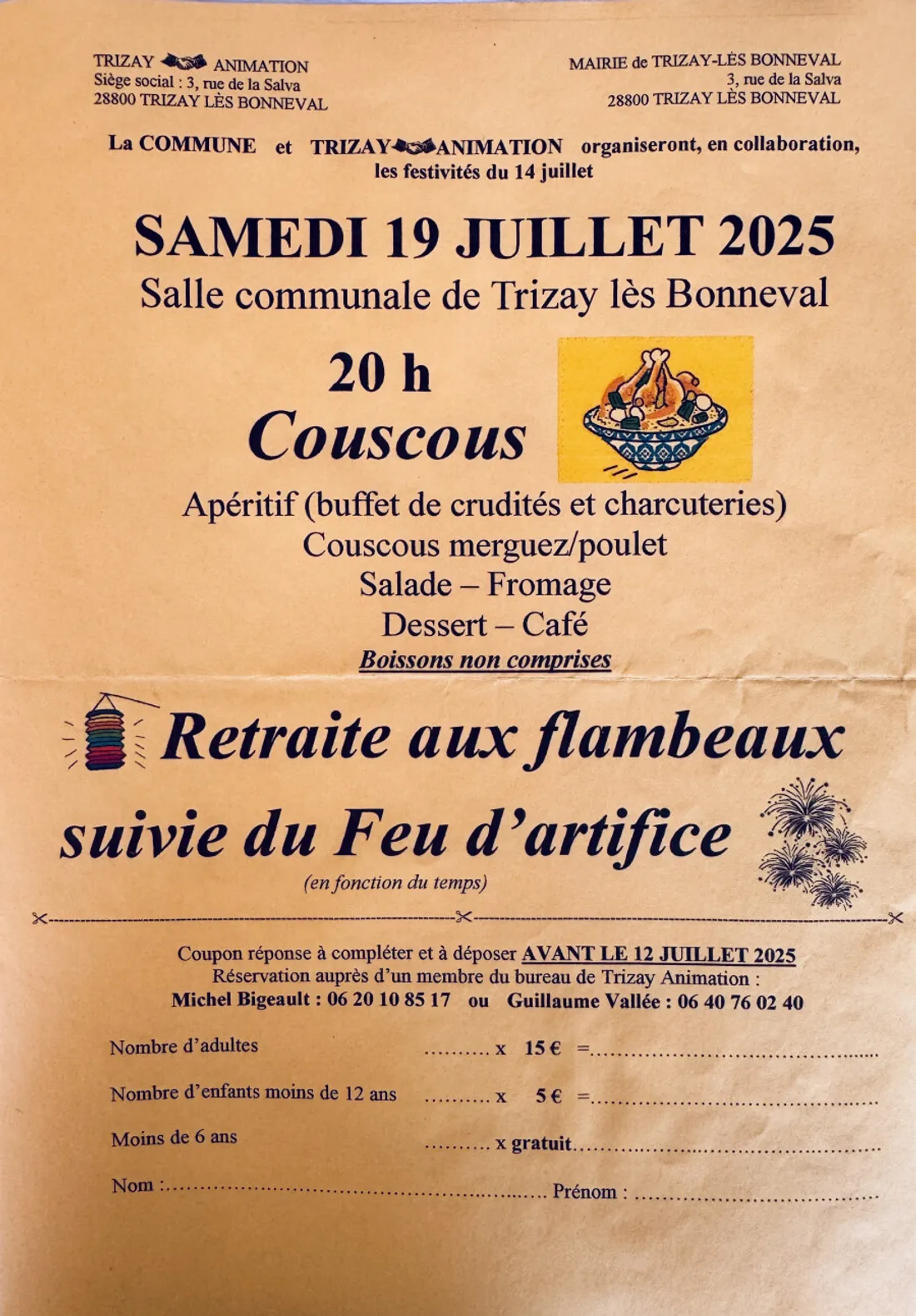 TRIZAY-LES-BONNEVAL - Fête Nationale : Repas et Feu d'artifice