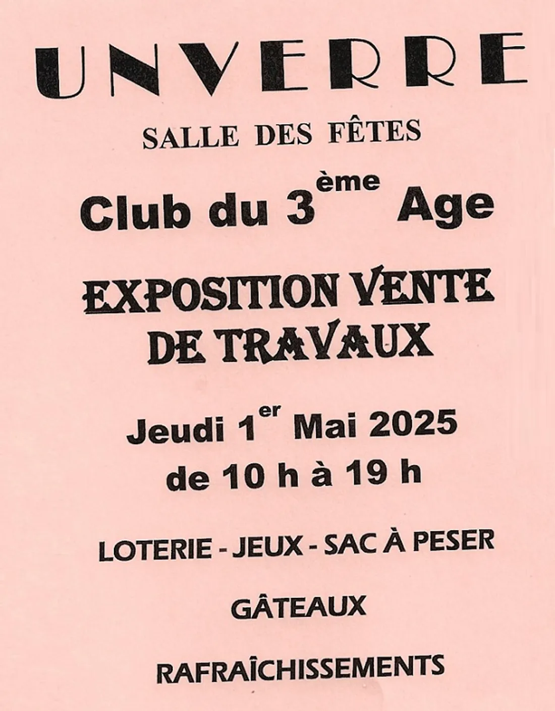 UNVERRE - Exposition vente de travaux du club du 3e âge