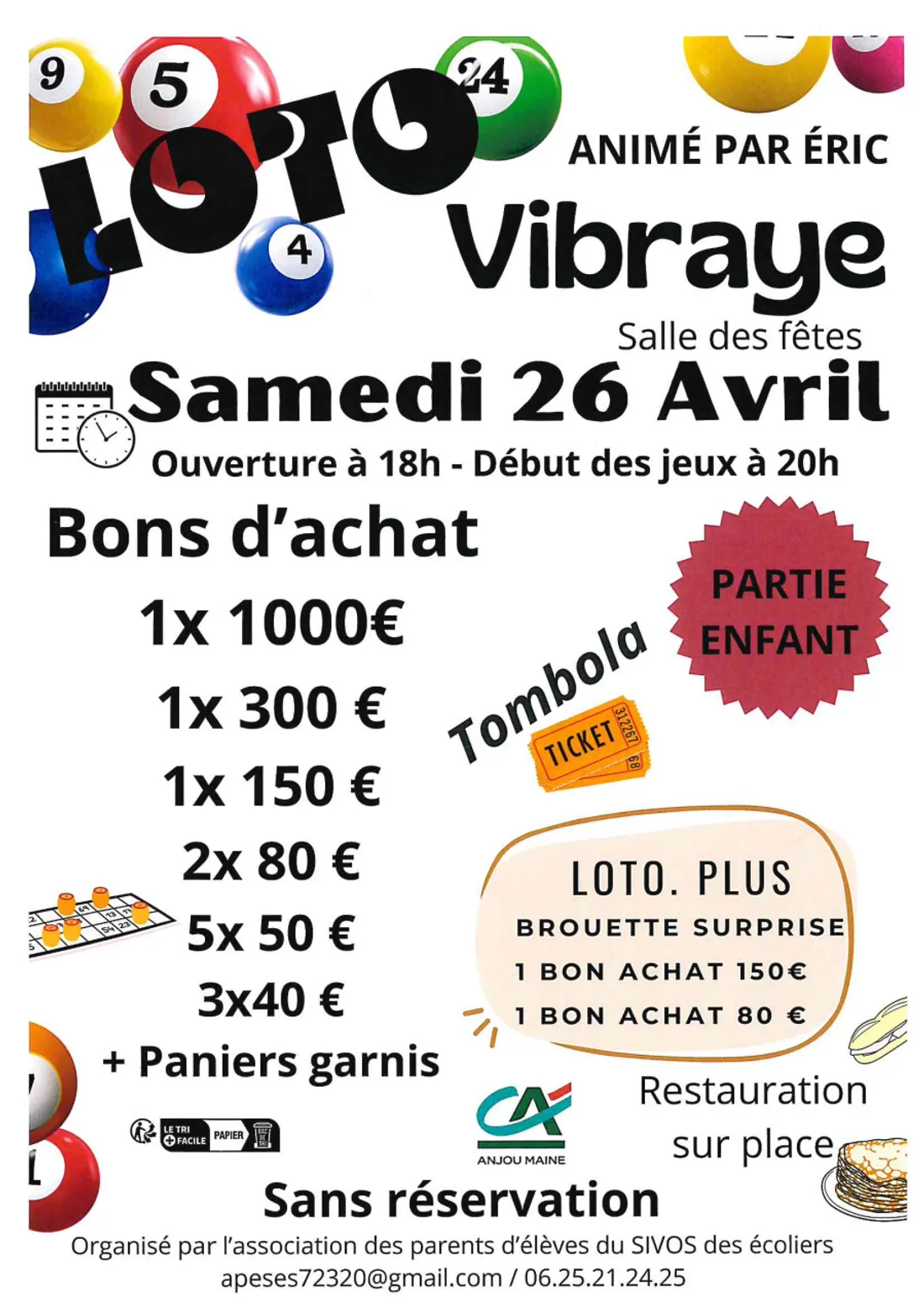 VIBRAYE (72) - Loto de l'APE du SIVOS des écoliers