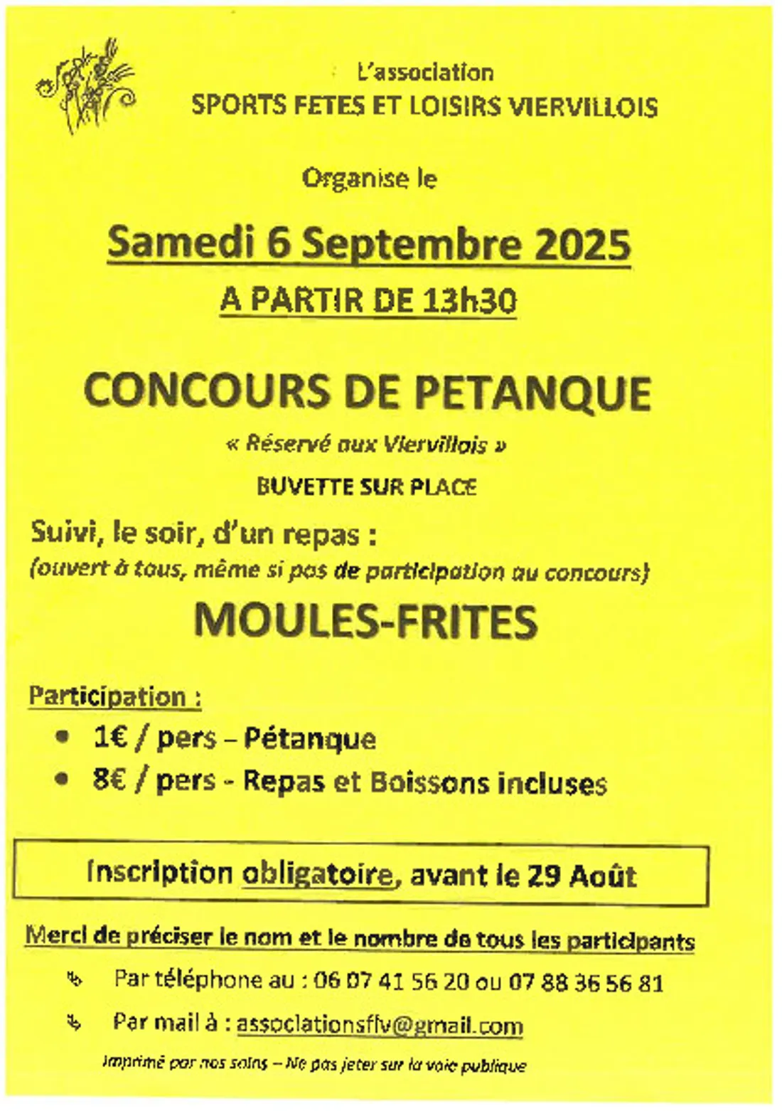 VIERVILLE - Concours de pétanque et soirée moules-frites