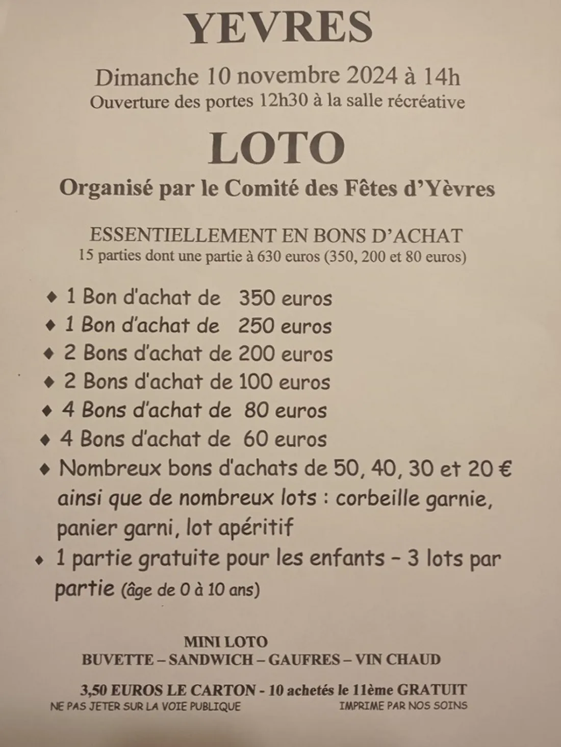 YÈVRES - Loto du comité des fêtes