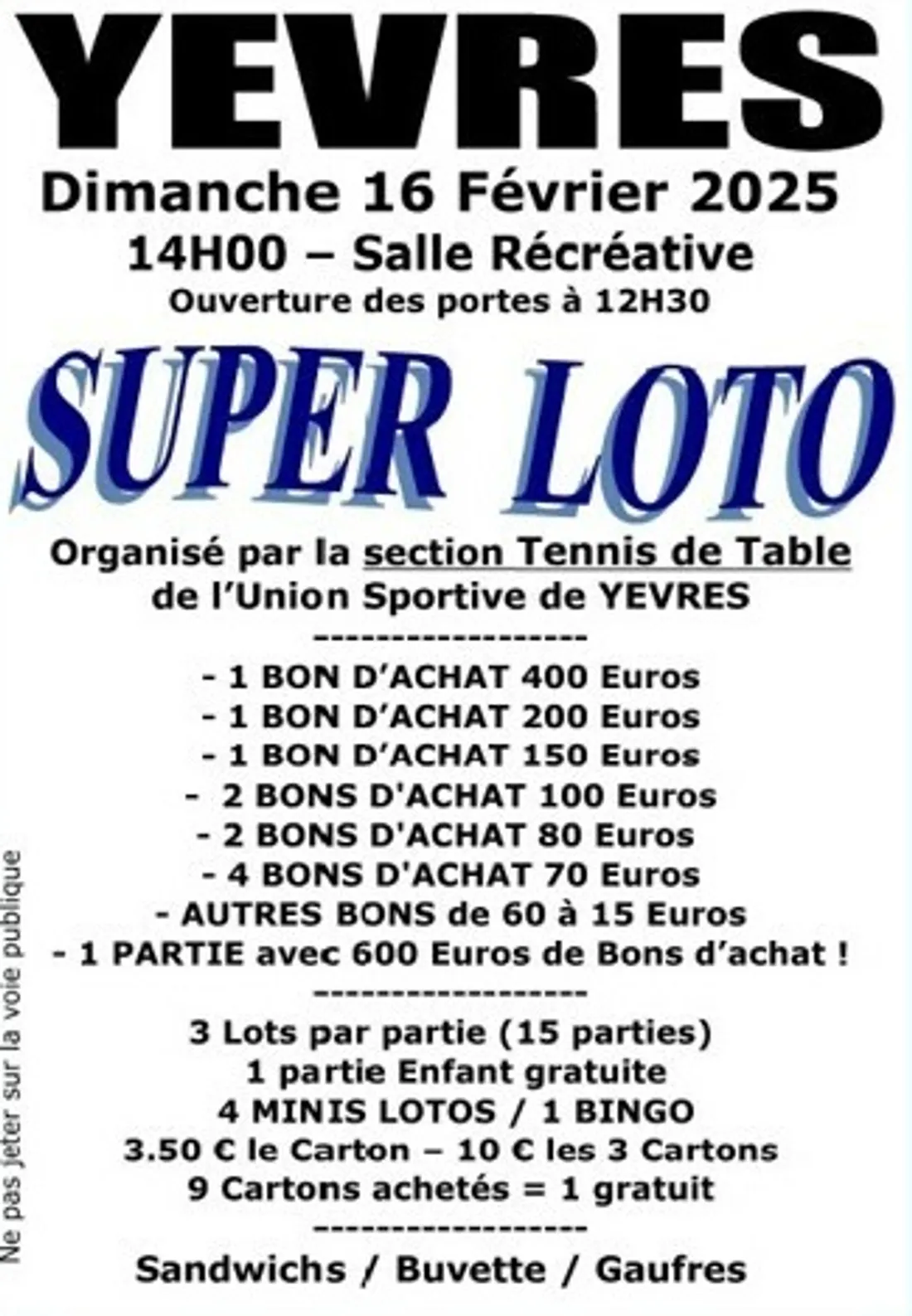 YÈVRES - Loto de USY Tennis de table