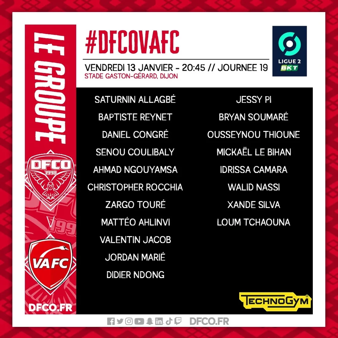 Le groupe du DFCO pour la rencontre contre Valenciennes.