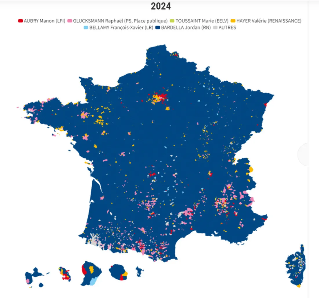 Cartographie du résultat des élections européennes du journal Ouest-France. 
