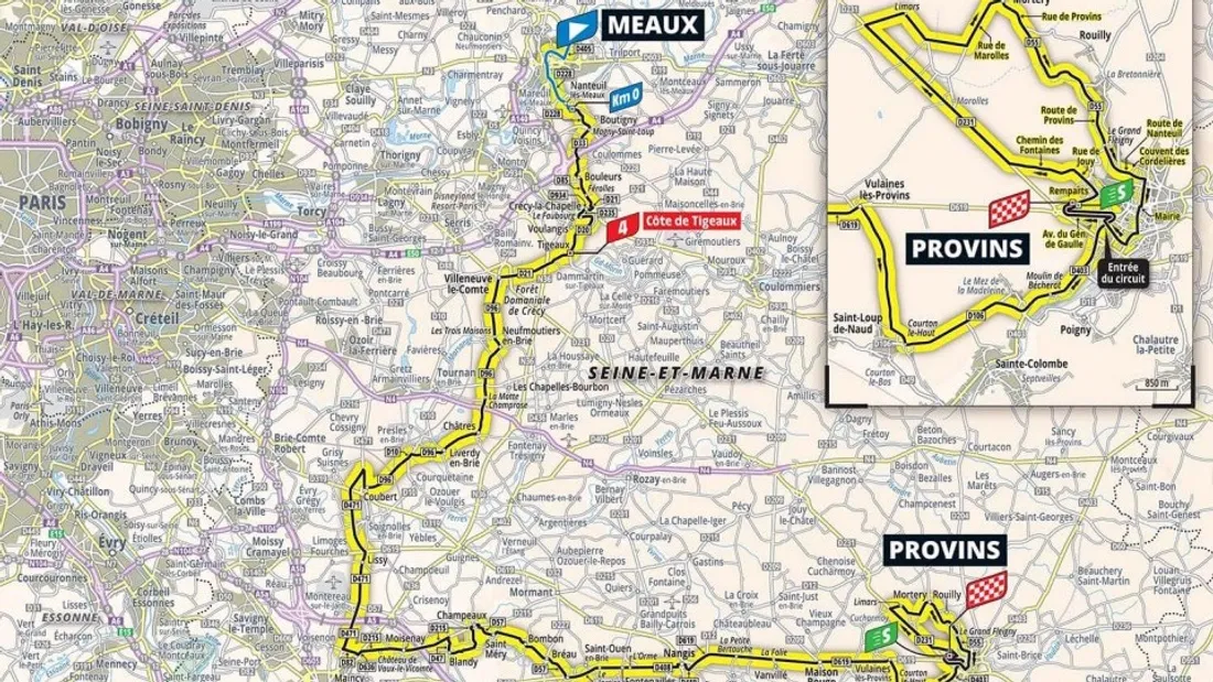Parcours 2e étape Tour de France Femme - Seine-et-Marne