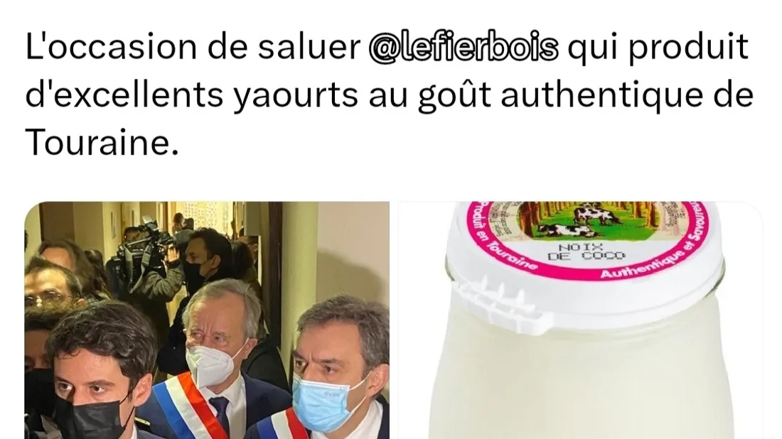 Gabriel Attal apprécie un yaourt produit en Touraine.