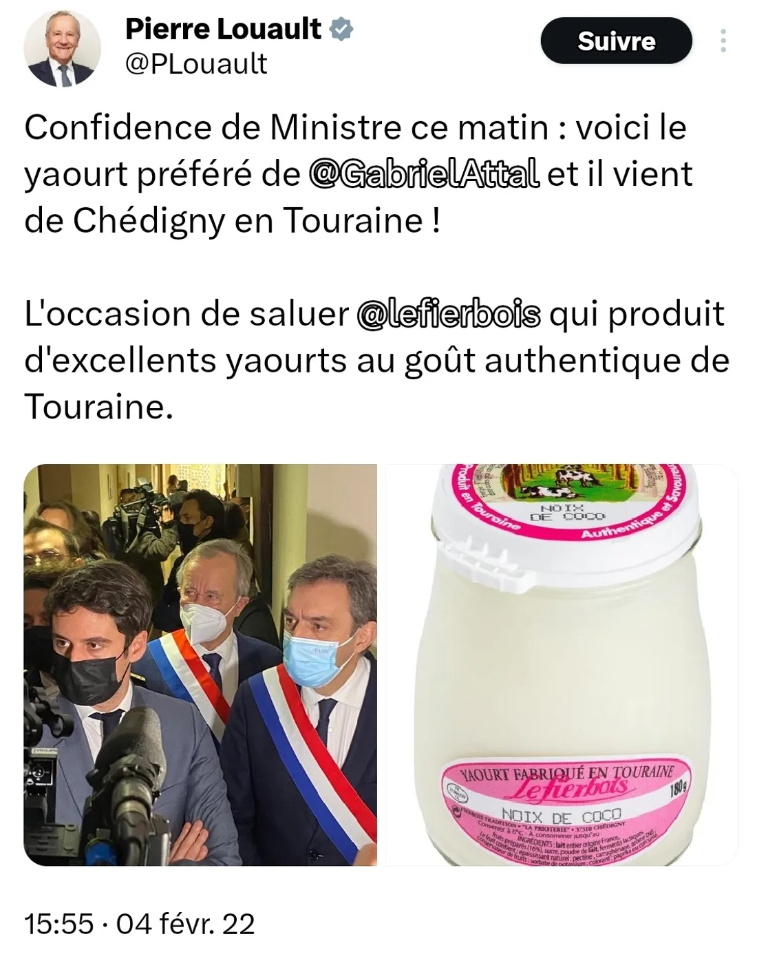 Gabriel Attal apprécie un yaourt produit en Touraine.