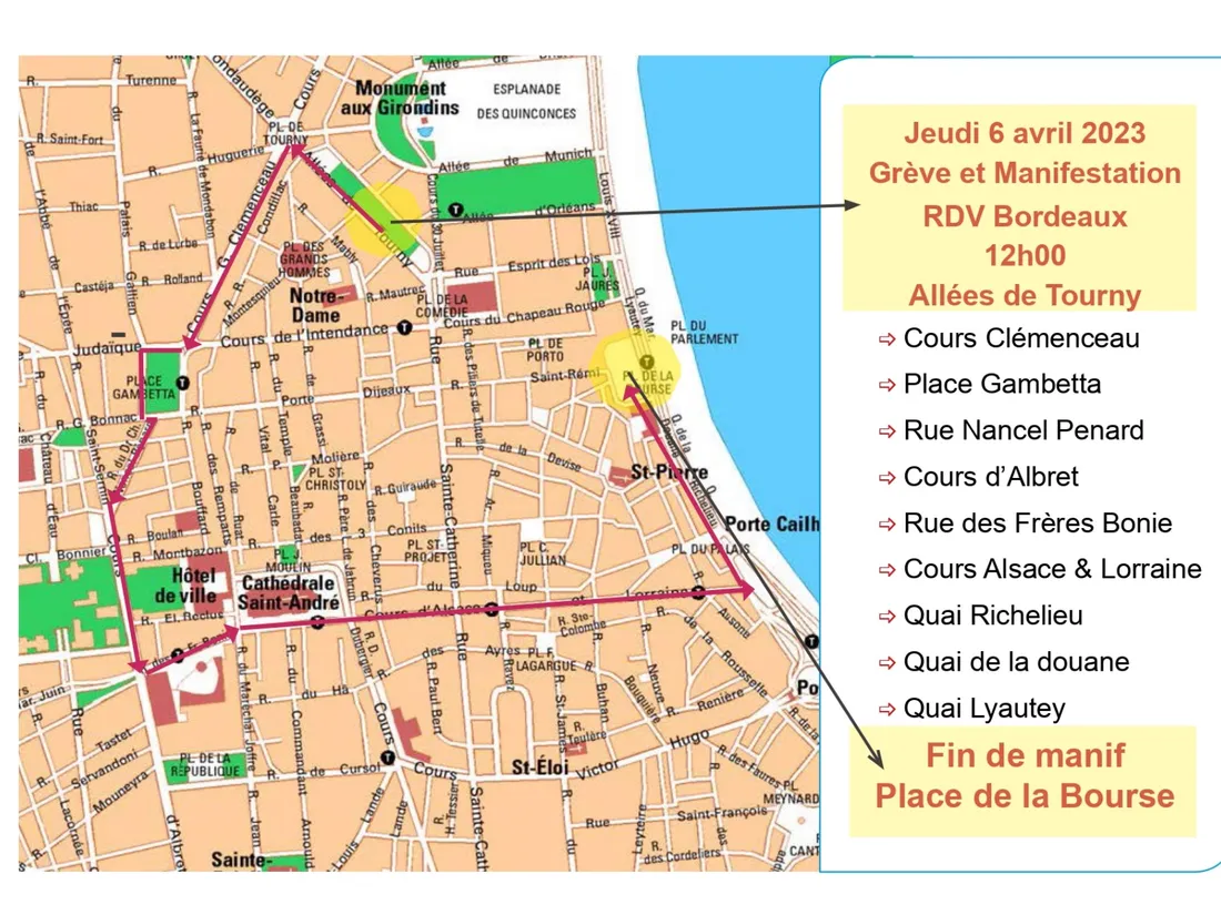 Trajet manif 6 avril Manifs