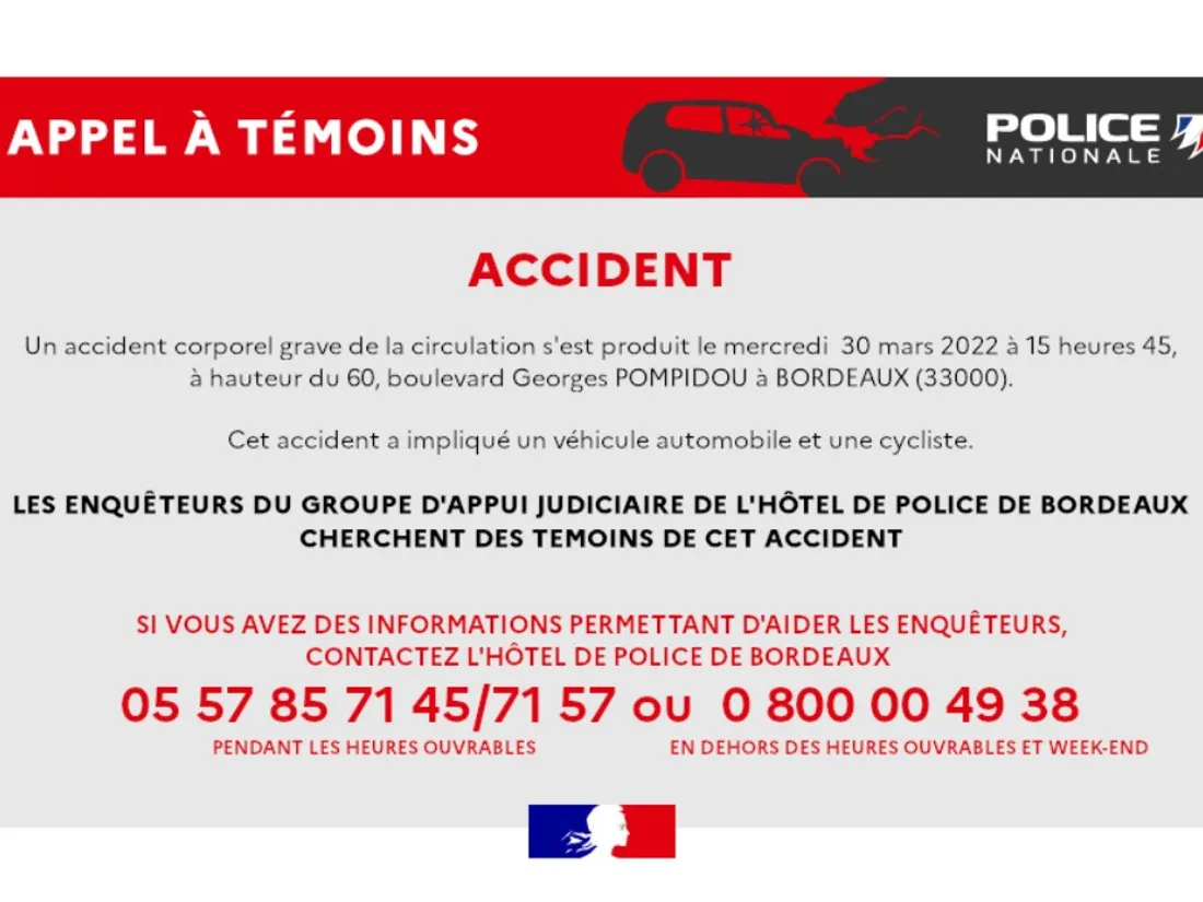 Appel à témoins - accident grave de la circulation