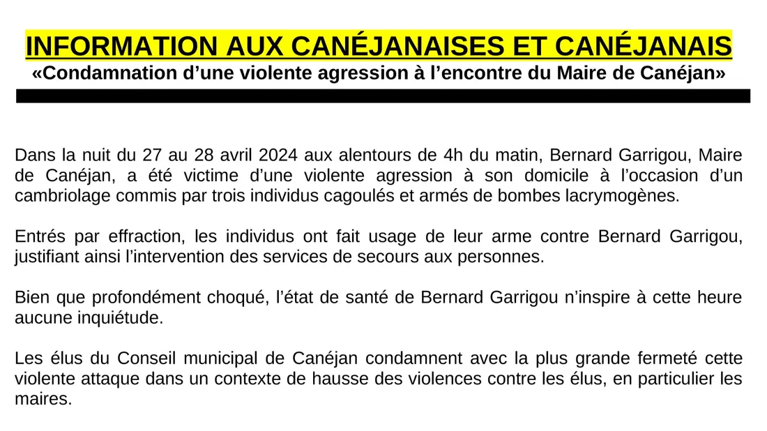 La ville de Canéjan a publié un communiqué 